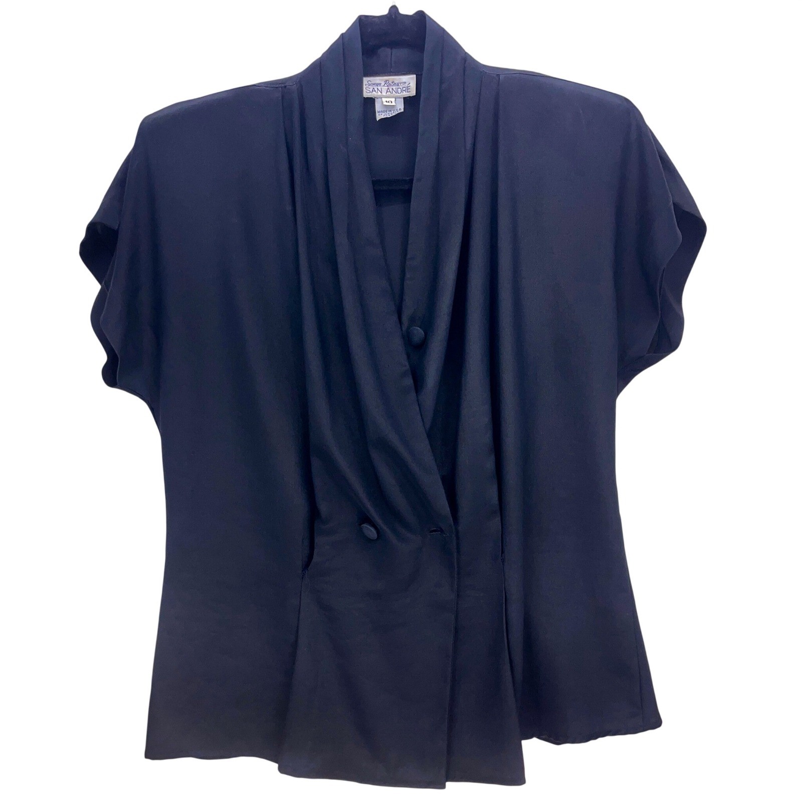 Sonya Ratay for San Andre Black Blouse 10 Vintage Shoulder Pad Double Breast