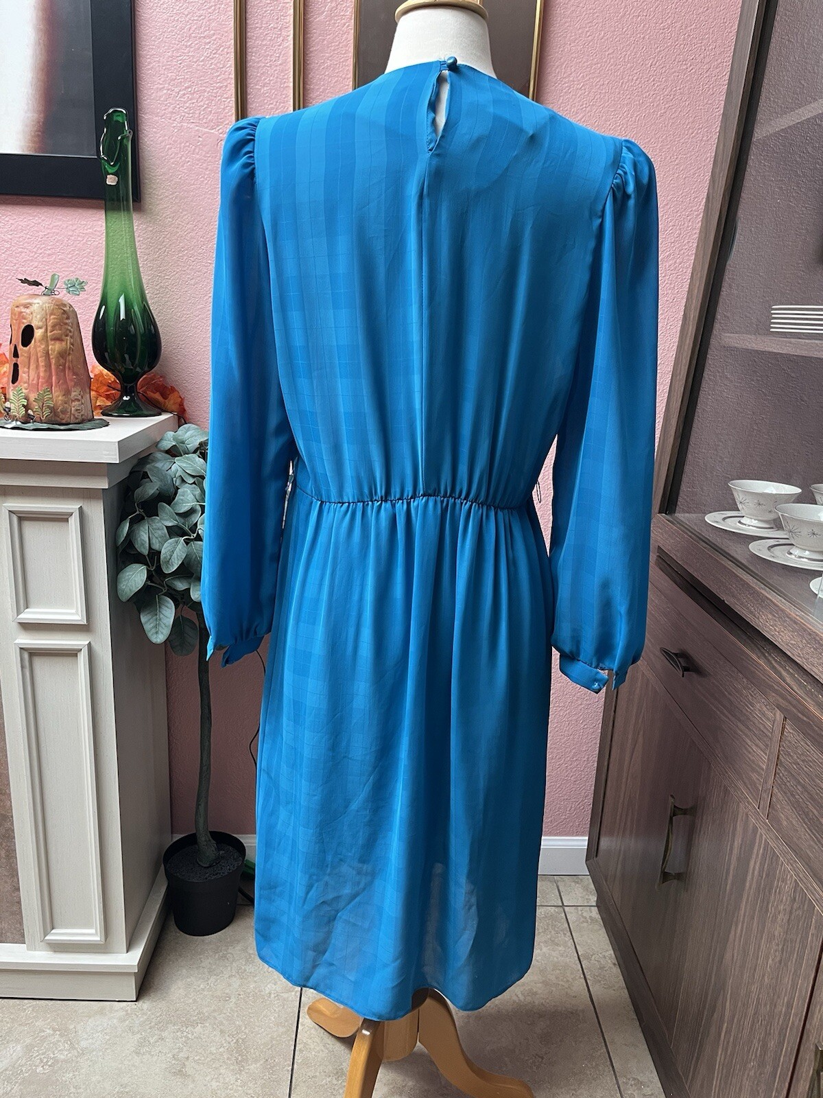 80s Vintage Alison Peter’s Gingham Light Blue Dress | Size L