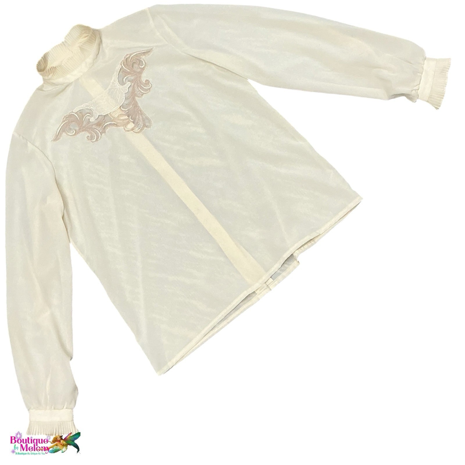 Vintage 80s Victorian Blouse Arida Ivory Lace High Neck Back Button Size 42