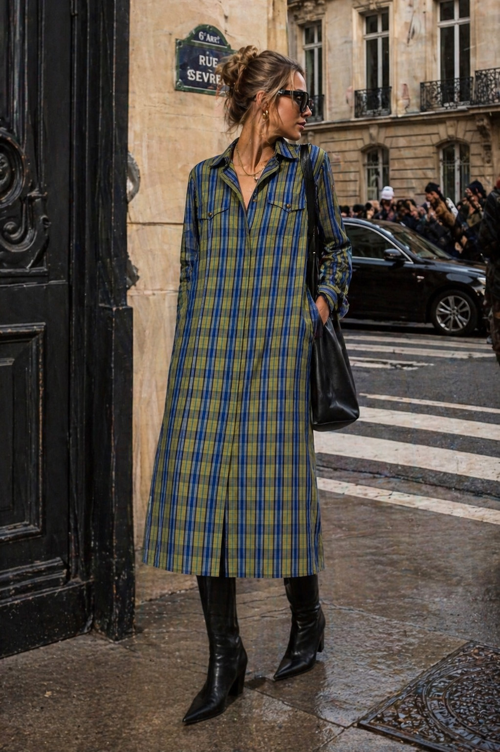 Vintage Dress 60s Bleyle Shirt Dress Plaid Mod Oversized 40 42 44
