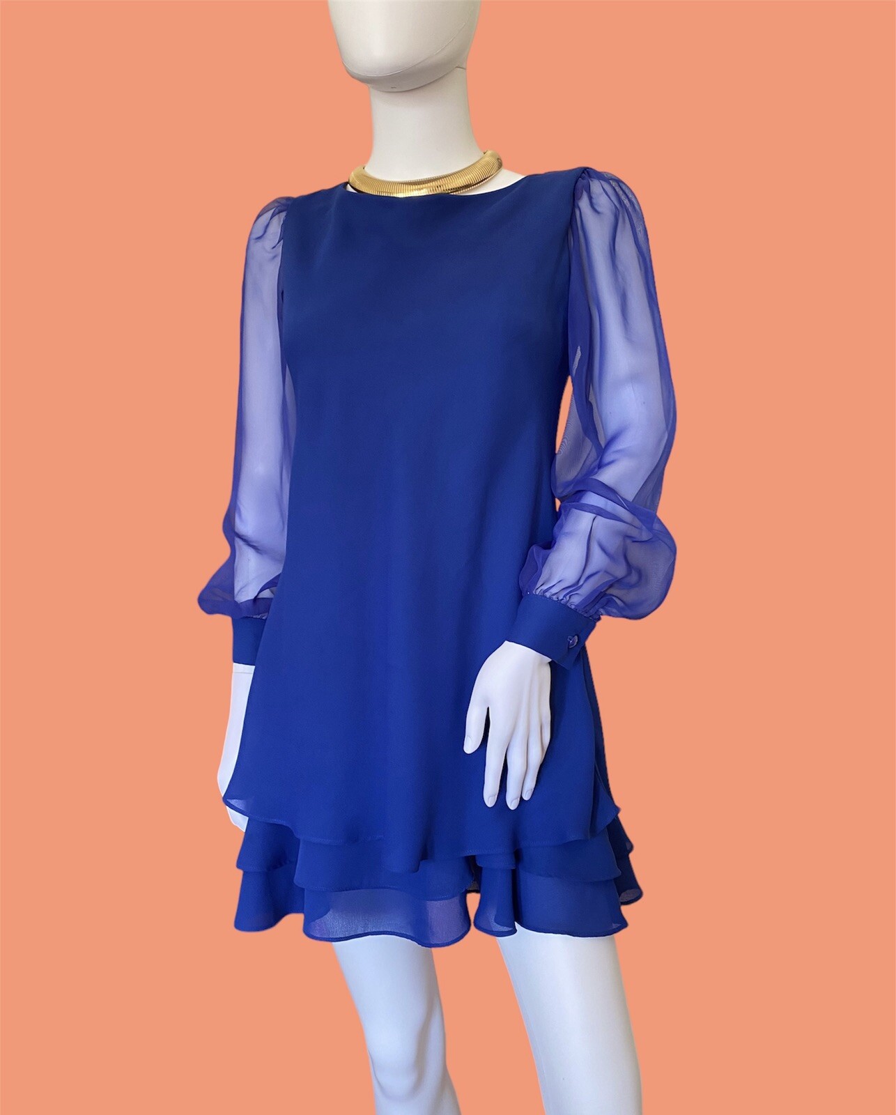 Vintage 1990s Hampton Nites Petites Blue Sheer Dress