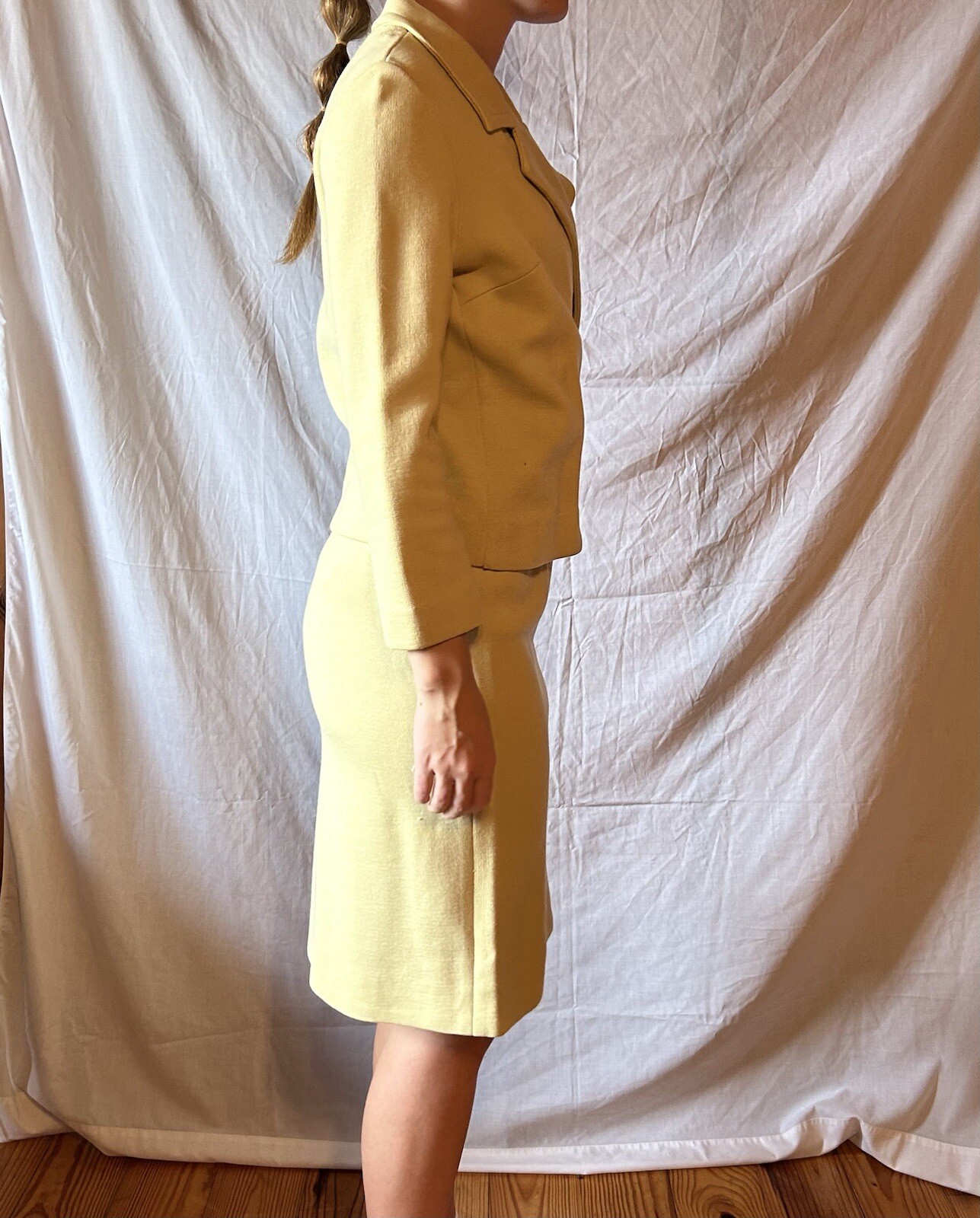 Striking Vintage 50s 100% Wool Butter Yellow Dress & Jacket Set 1950s Dress Suit