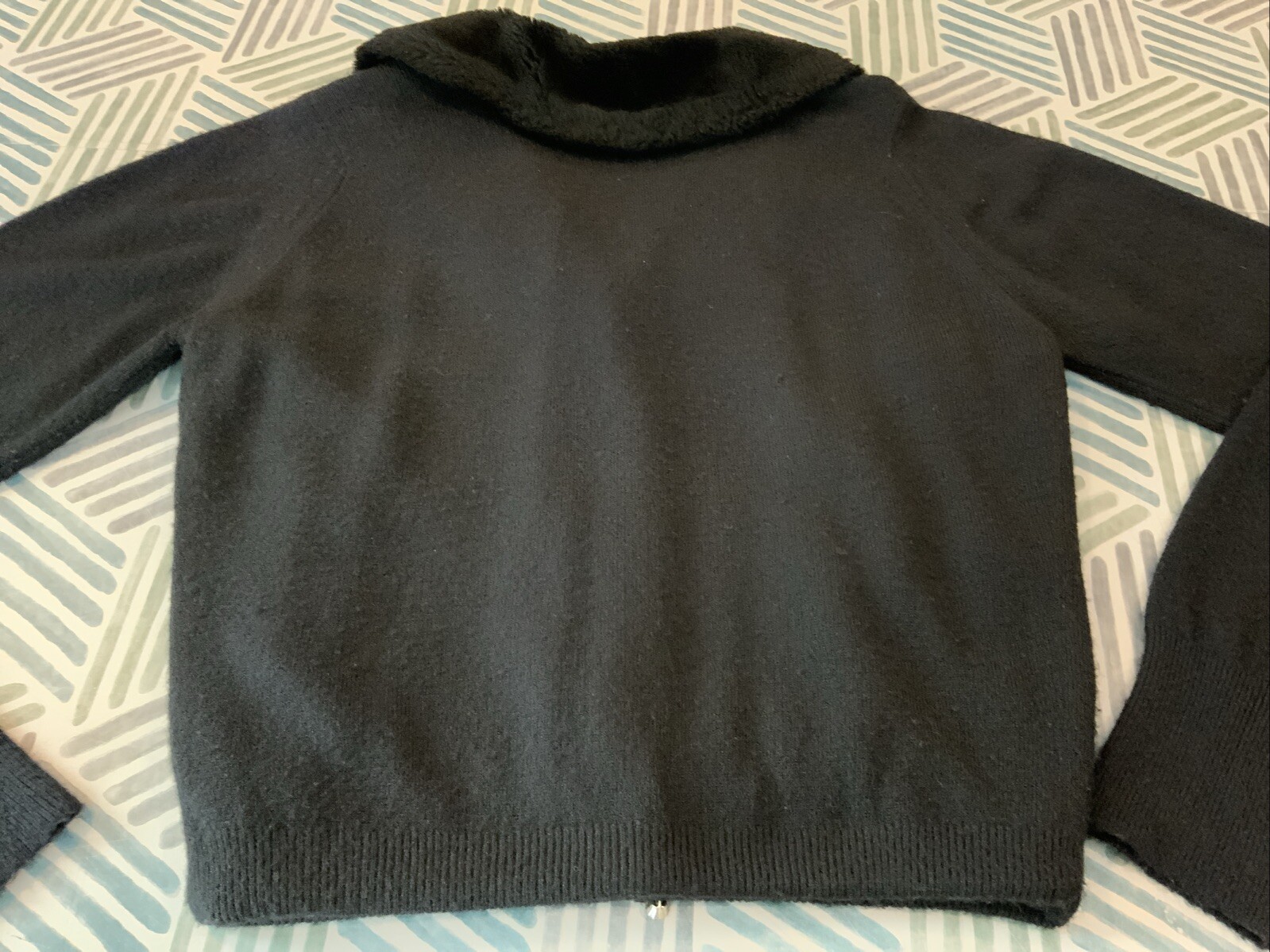 Vintage Storyk 100% Turbo Orlon Black Lined Secretary Sweater Rhinestones Sz XS