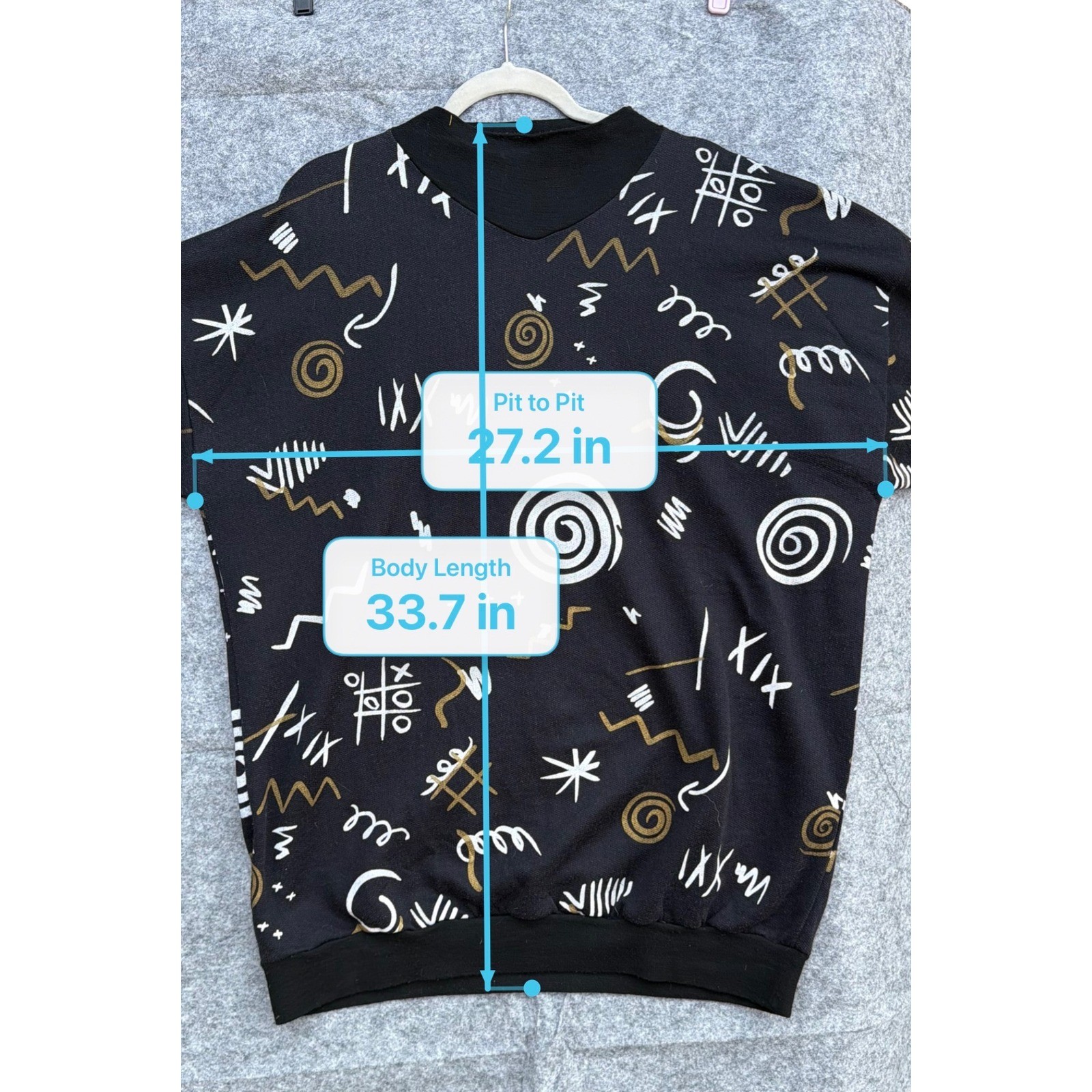 Vintage 80s Memphis Art Abstract Doodle Sweatshirt XL Black Made in Italy Tunic