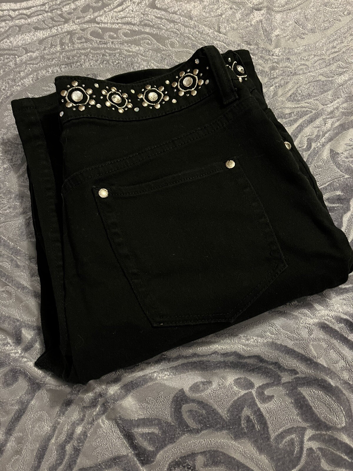 Vintage Womens Lawman Black Stainless Stud/Bling Stretch Bootcut Jeans 31×33