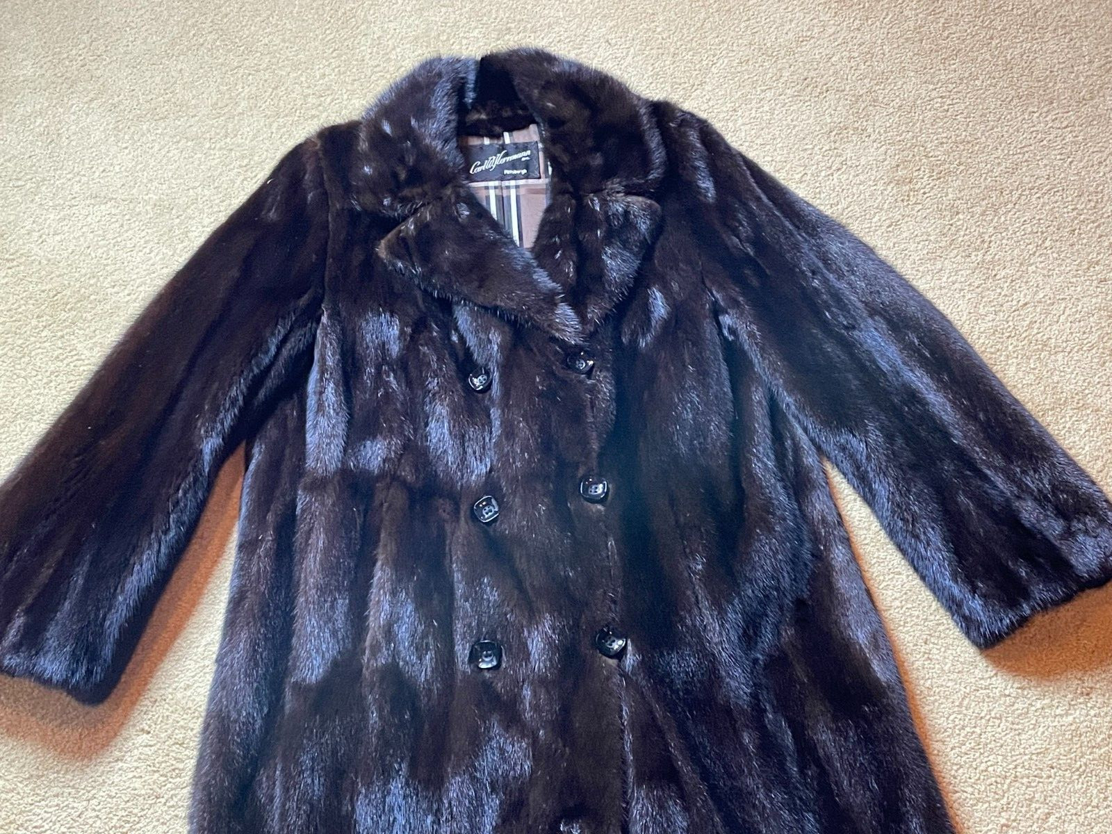 Vintage 40s 50s Carl Herrmann Fur Mink Coat Double Breasted Trench Long Jacket L