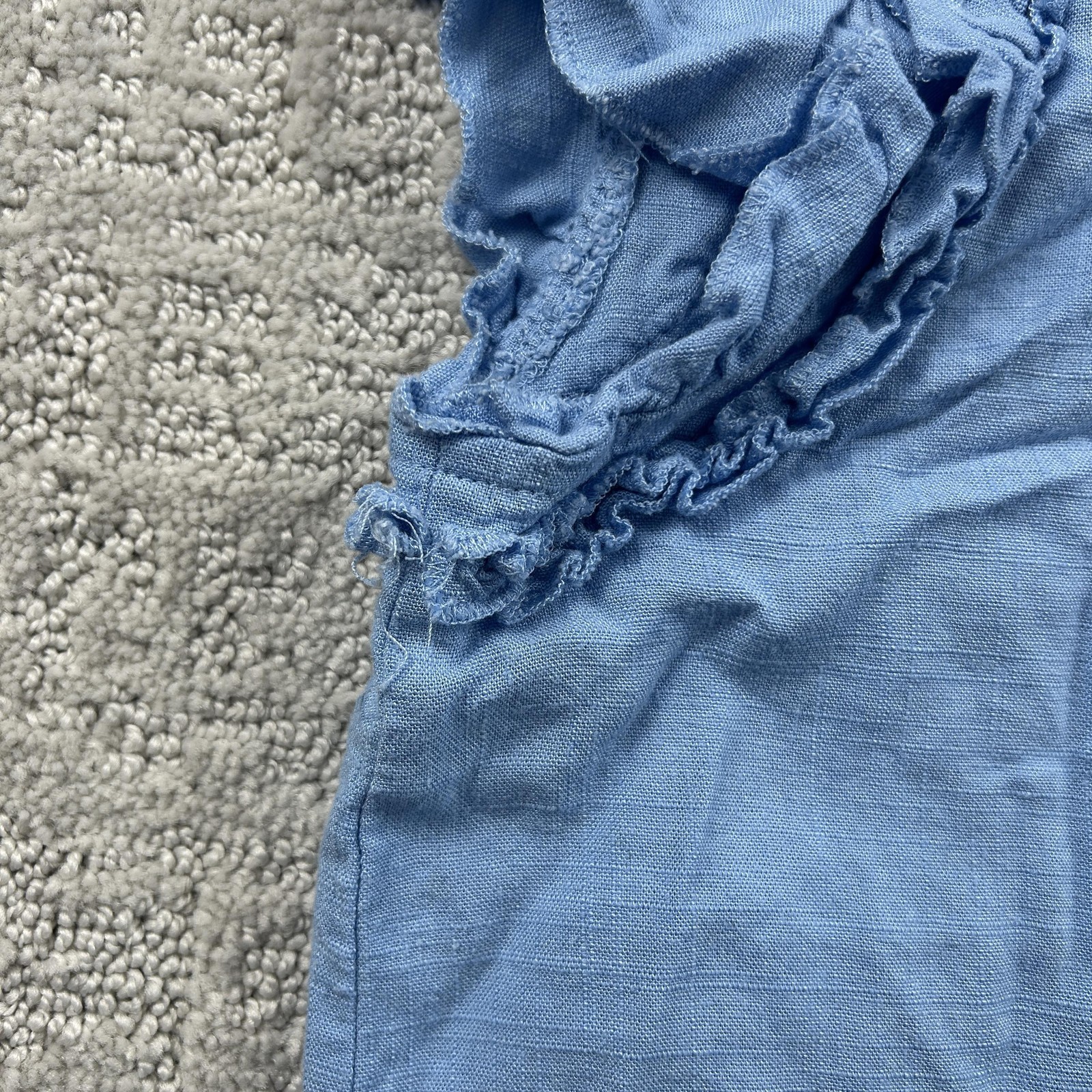 CUPIO Shirt Womens M Blue Linen Blend Embellished Everyday Casual Ruffle Sleeves