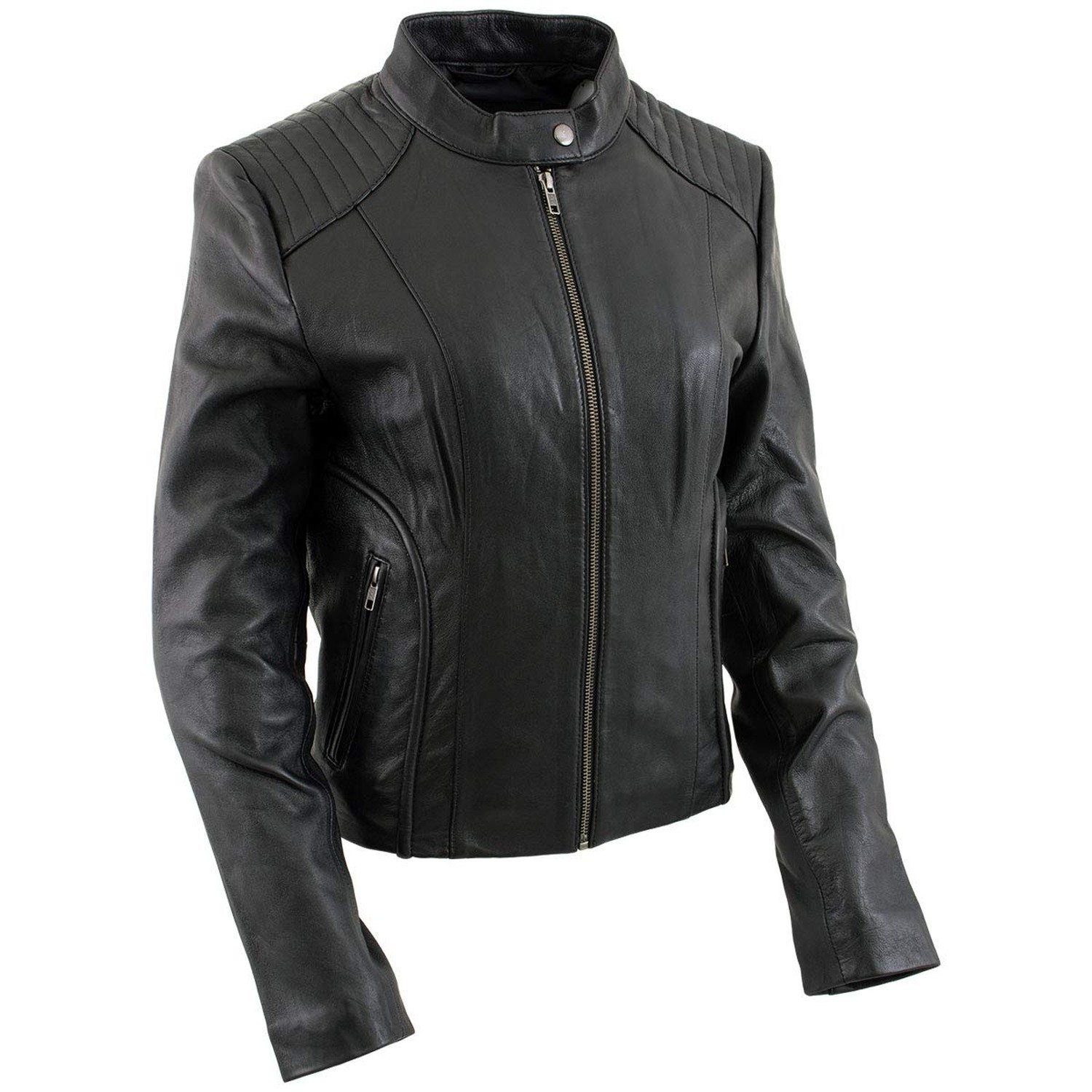 Milwaukee Leather LKL2735 Women’s Black Premium Leather Scuba Style Biker Jac…