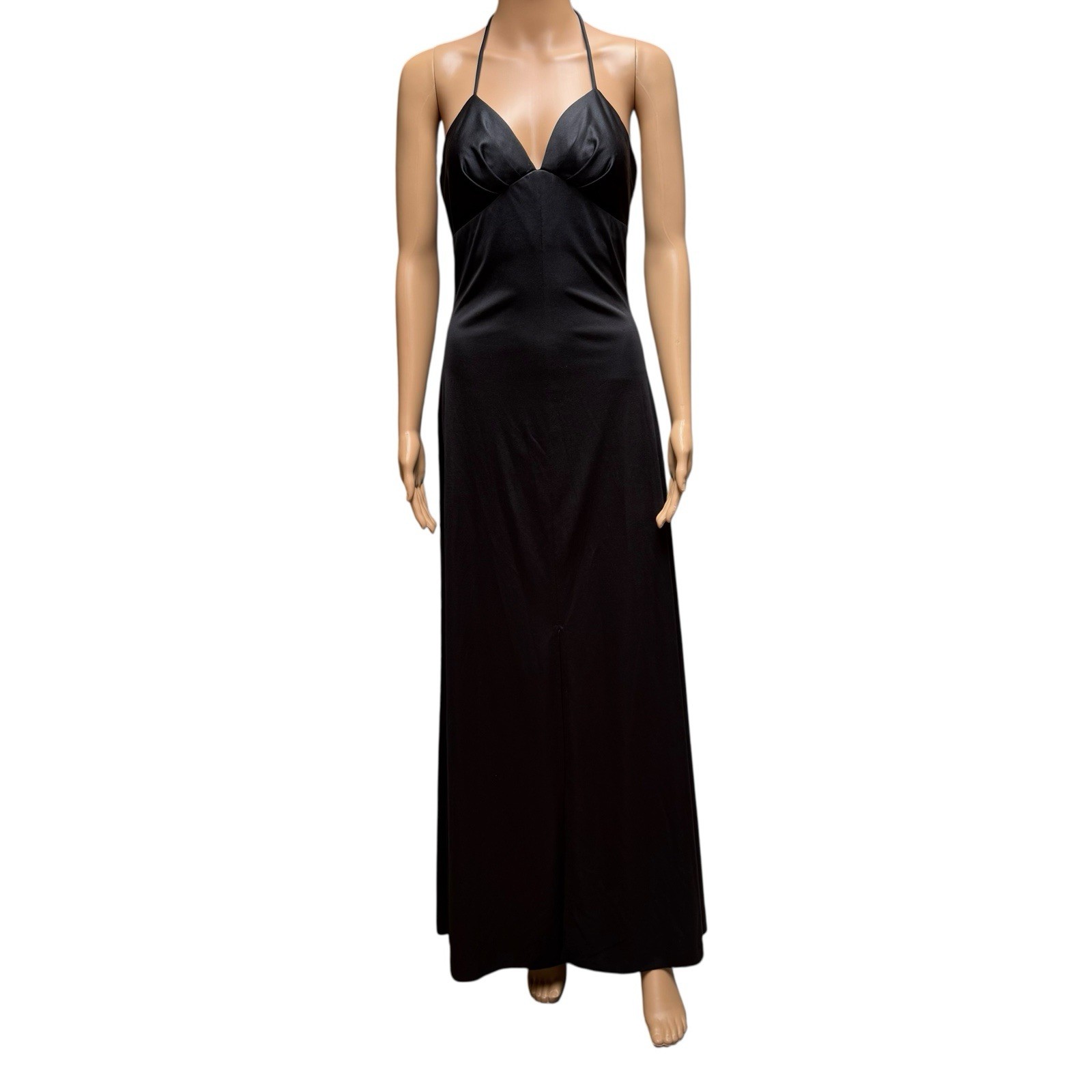 70s Joy Stevens California Halter Dress Black Stretch Maxi Evening Party