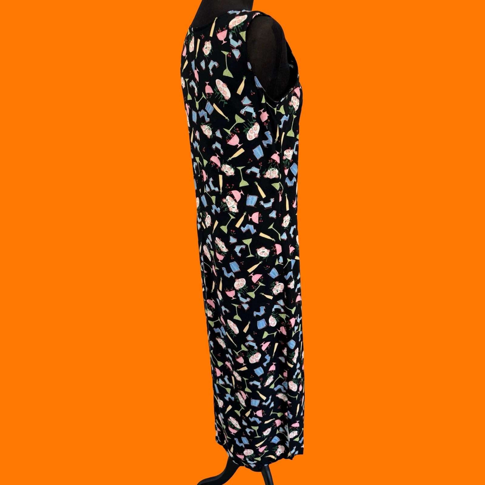 90’s vintage novelty cocktail print sleeveless maxi dress SMALL dressing clio