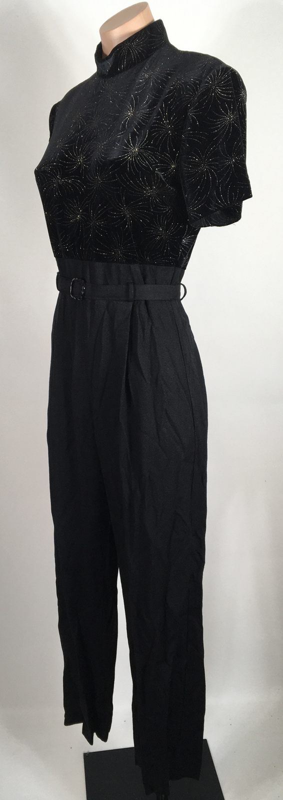Vintage Jumpsuit Romper Velvet Rayon Gltter Moc Neck Evening Betsy’s Things sz 6
