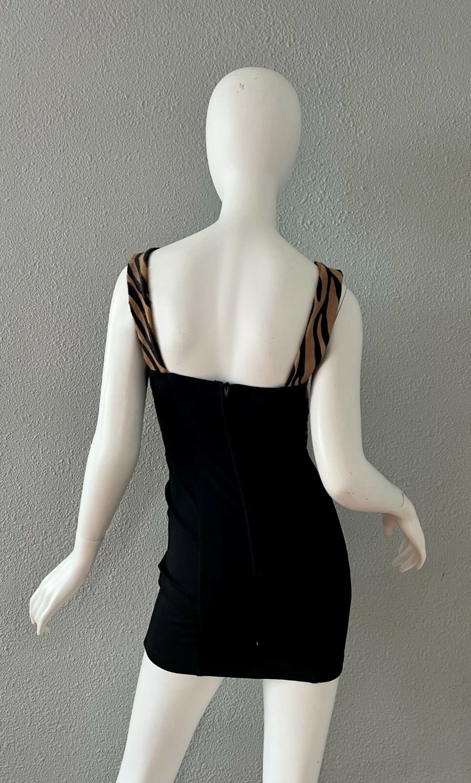 Vintage 90s JOHN MURROUGH Bodycon Animal Print Fur Mini Dress XS/S