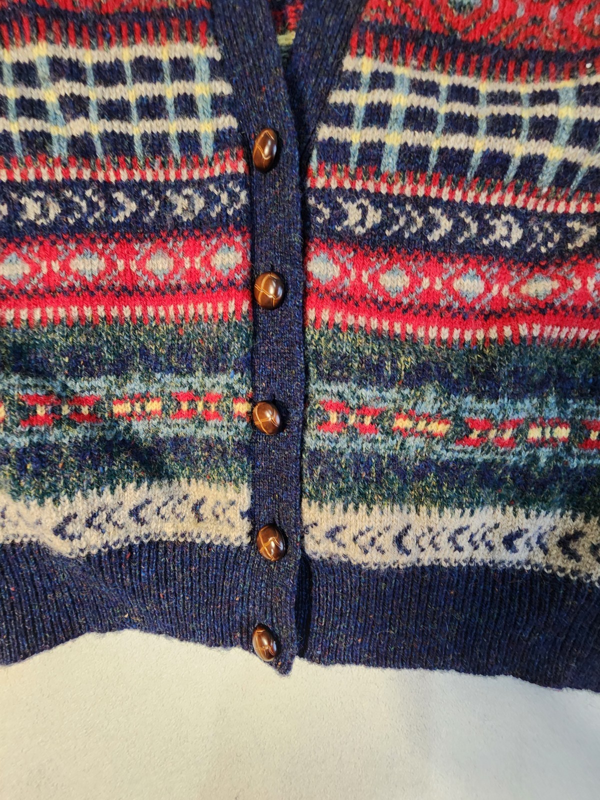 VTG Robert Scott Fair Isle 100% Wool Cardigan Sweater Boxy Grandpa Grannycore