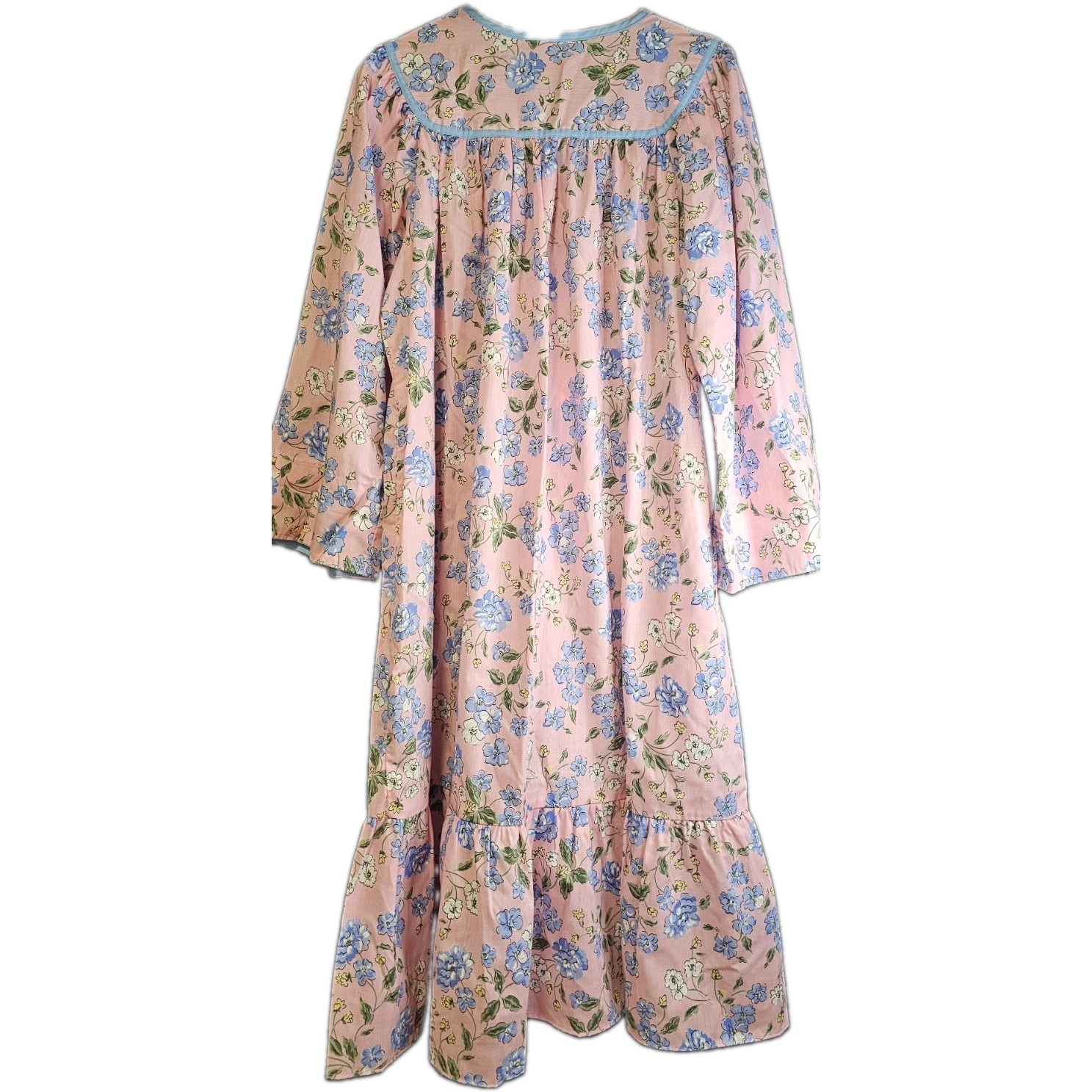 Vintage 80s Alternatives Floral House Dress Pink Blue Button Front USA…