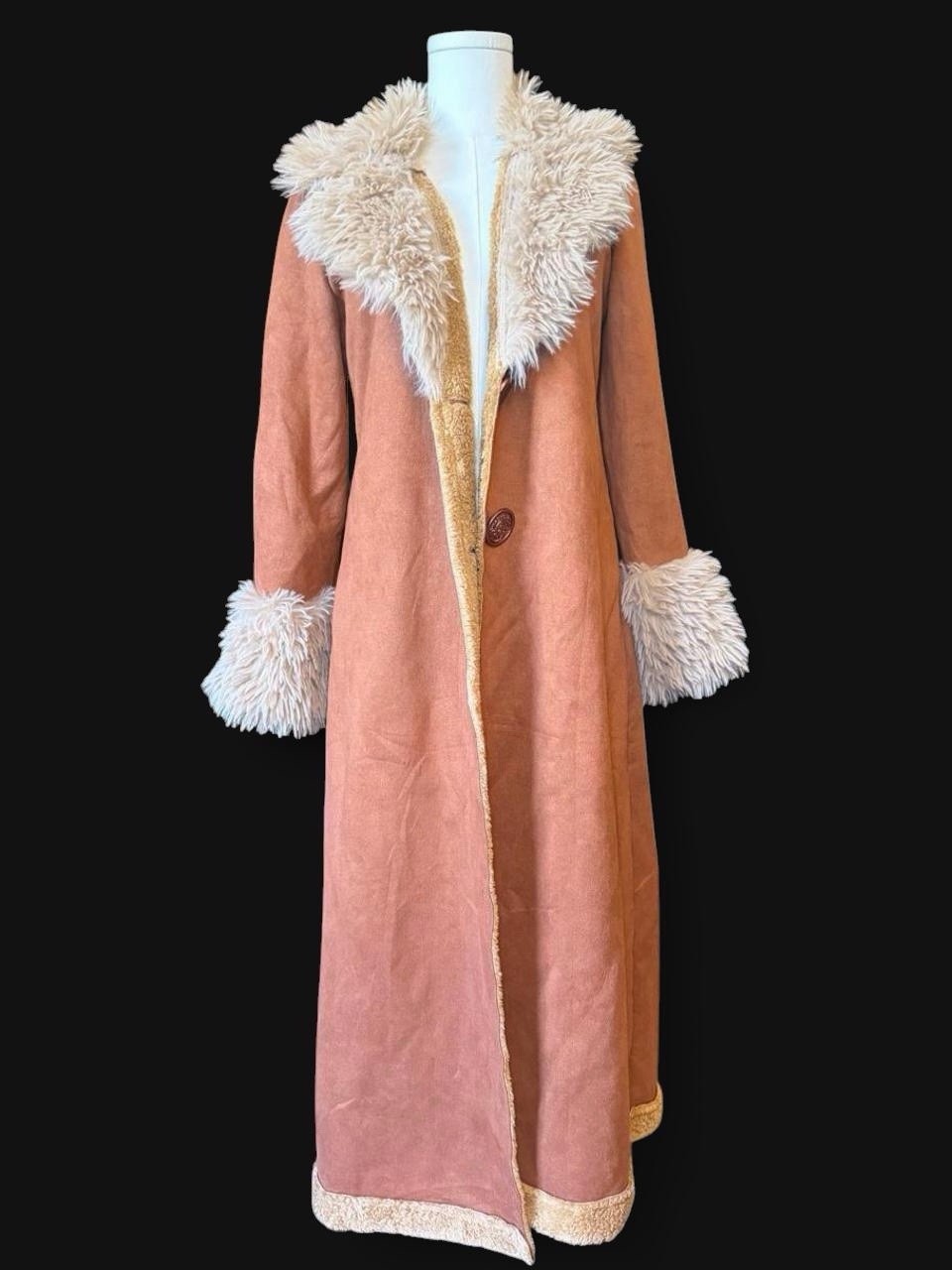 Vintage 70s Style Faux Shearling Teddy Coat | Size M