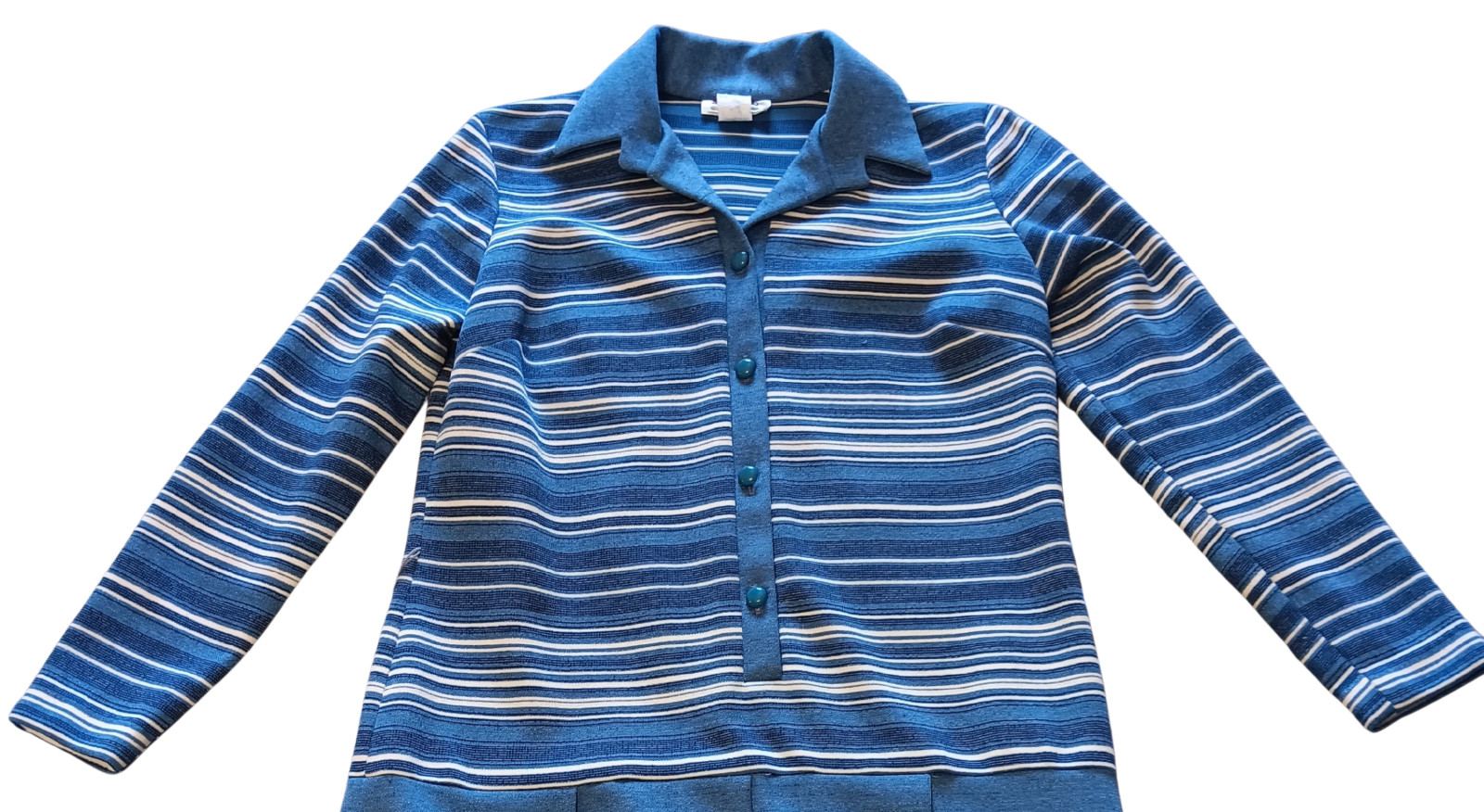 Vintage D’Alliard’s Striped Scooter Dress Box Pleat Mod Blue Grey Gray White 60s