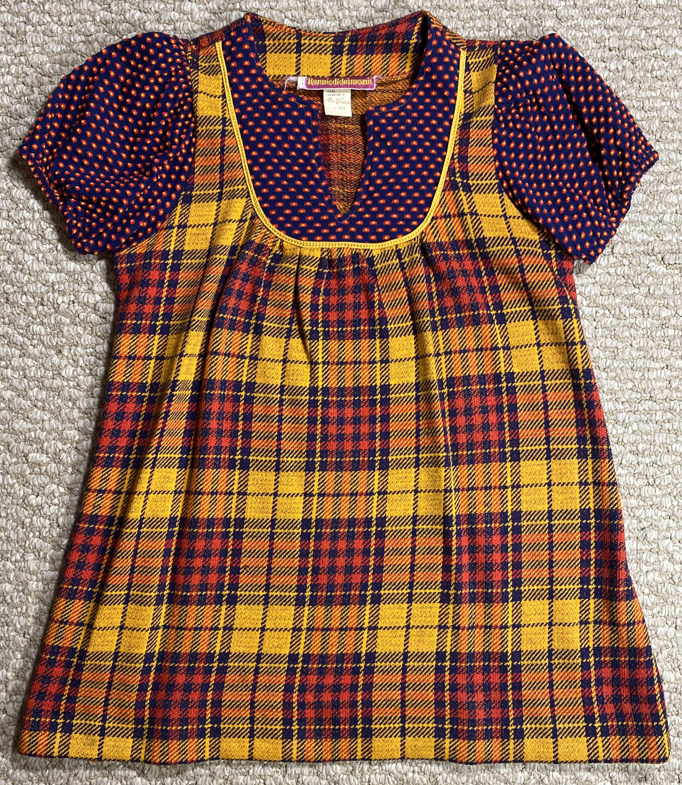 Vintage 1960/70s Dress Plaid Jumper School girl Homemade S Children’s