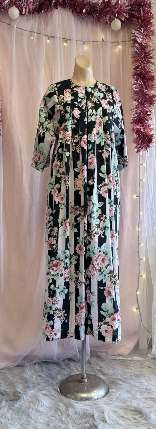 Vintage 80s MuuMuu Nightgown Maxi Dress Floral Print Dressing Gown Loungewear M