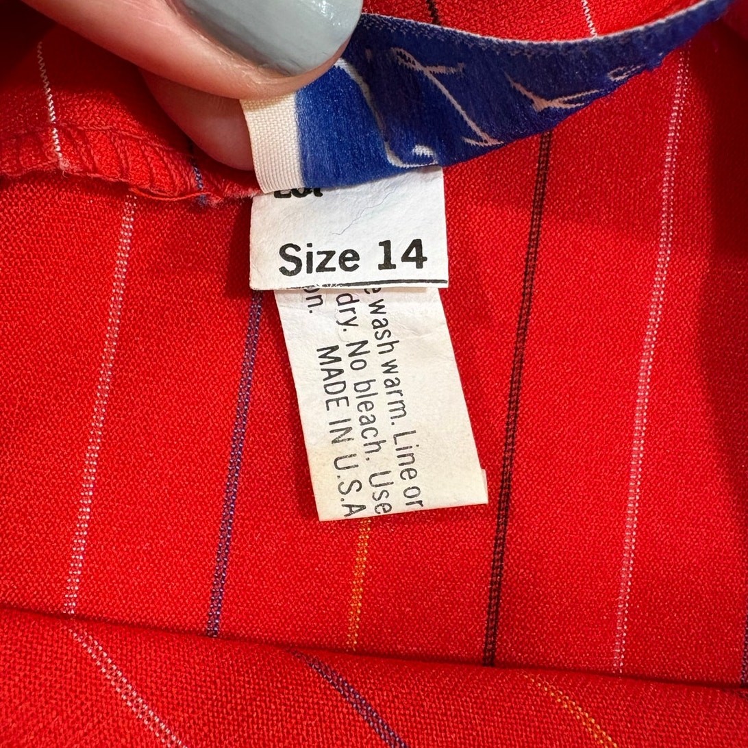Vintage S.L Petites Size 14 Red Long Sleeve Midi Dress