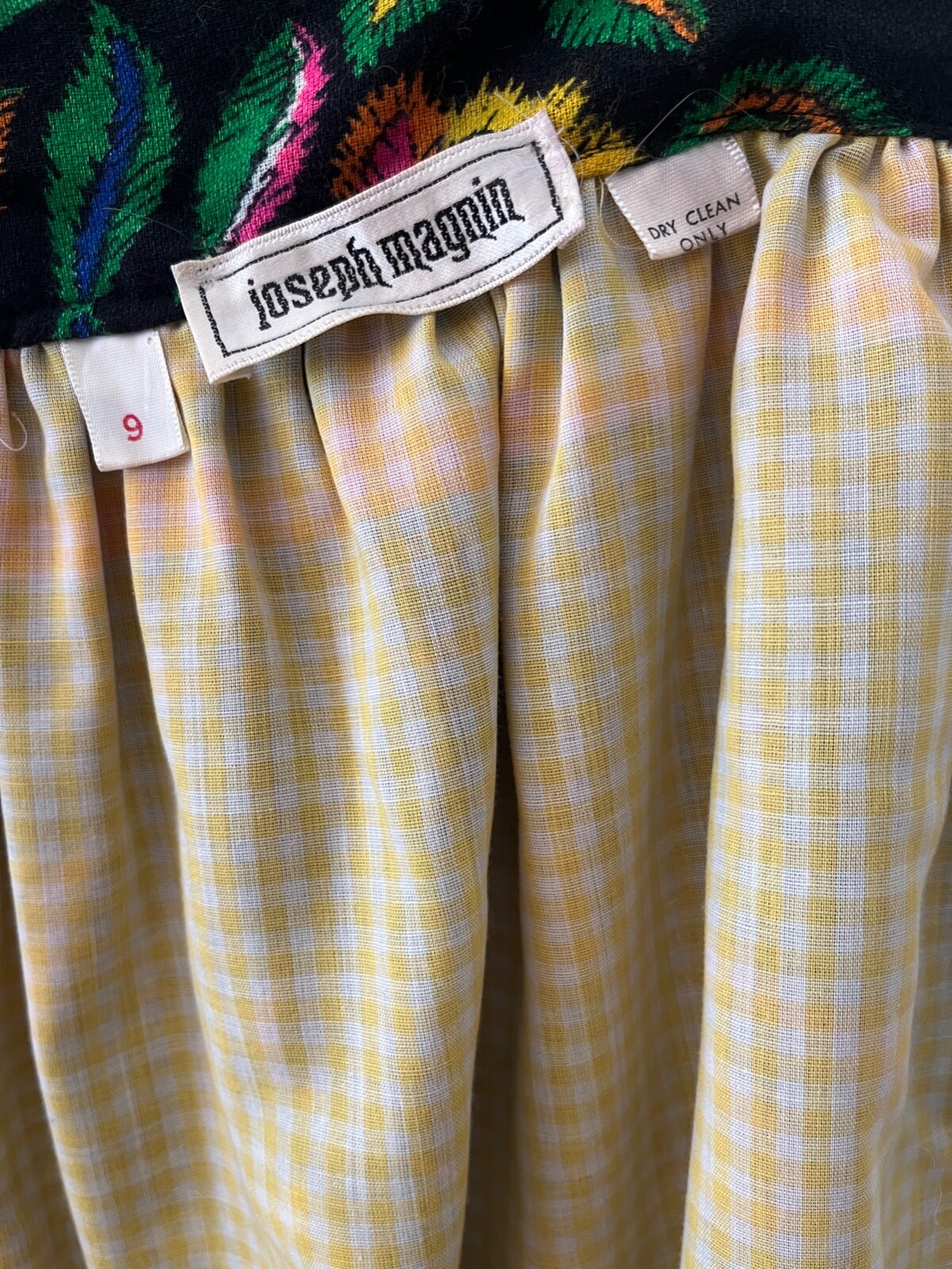 Vintage c. 1970 I. Magnin Floral Ethnic Neon Colors on Black Long Wrap Skirt