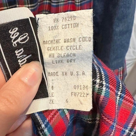 Vintage Alexandra Lee Denim & Plaid Prairie Dress Cottagecore Midi USA Size 6