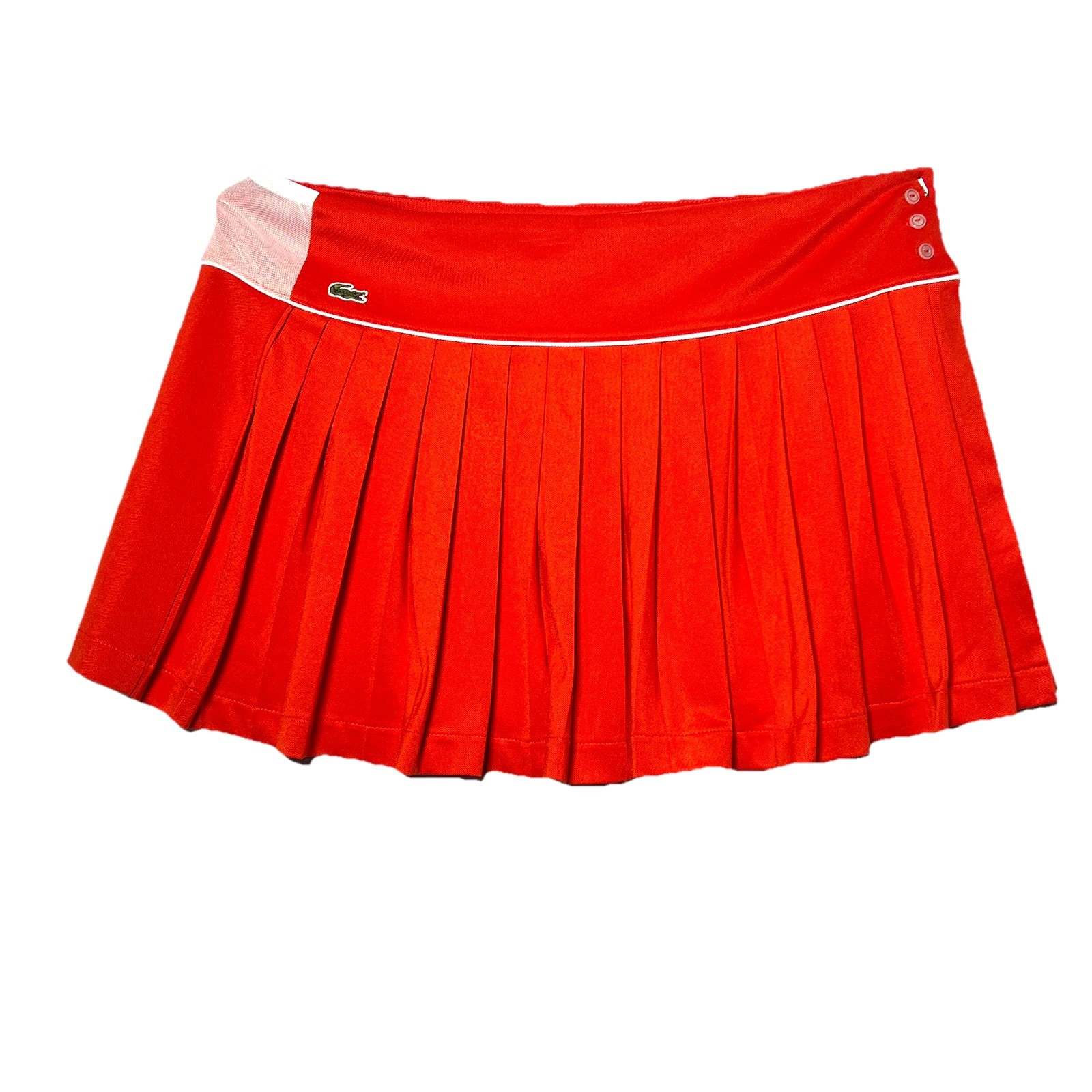 Lacoste Vintage Orange Pleated Mini Skirt Golf Tennis White Mesh Sporty Preppy