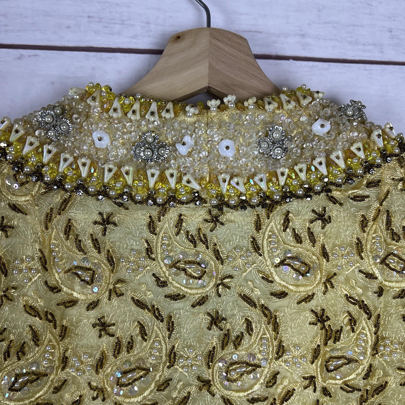 Vintage 50s 60s Charles & Co. Gold Beaded Dress and Jacket Both Size 36