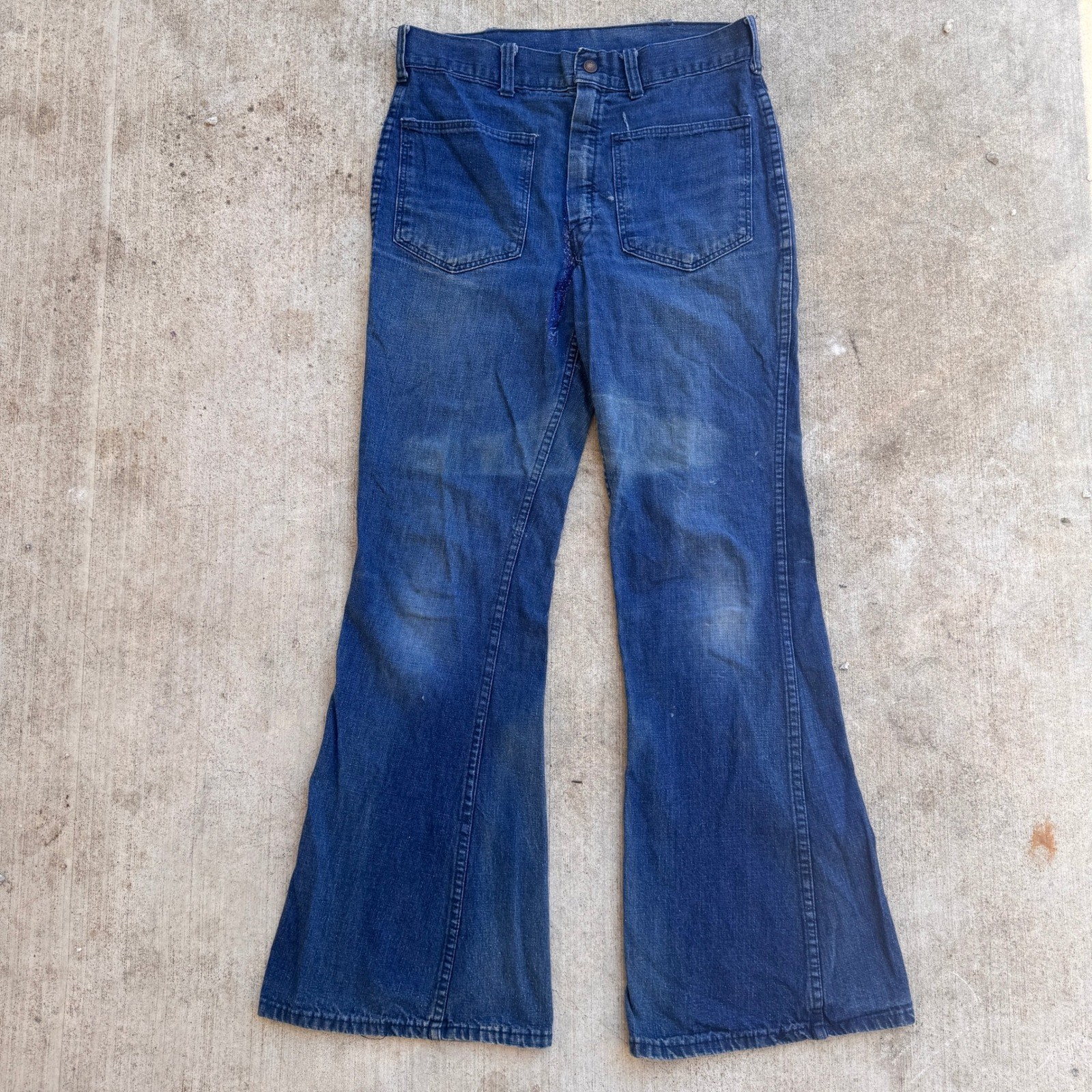 Vintage Big Yank 70s Denim Bell Bottom Flared Jeans Patch Pocket Blue 30×30