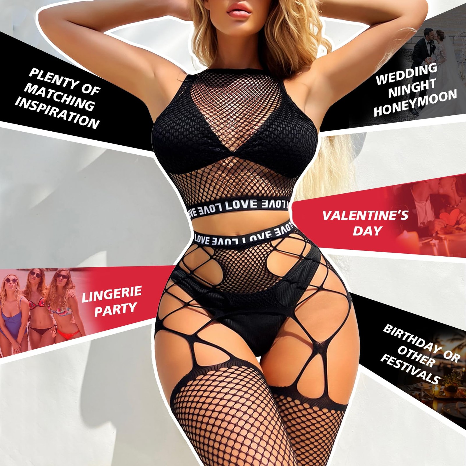 Famstar Sexy Lingerie for Women Naughty Fishnet One Size, Black Bodysuit7