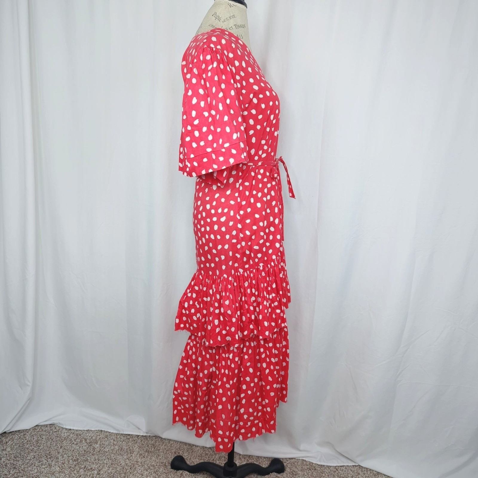 Vintage 70s Stanley Sherman Dress Medium Red Flamenco Polka Dot