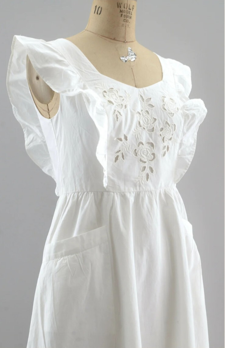 NWOT French Connection White 100% Cotton Pinafore Style Sundress w/cutout detail