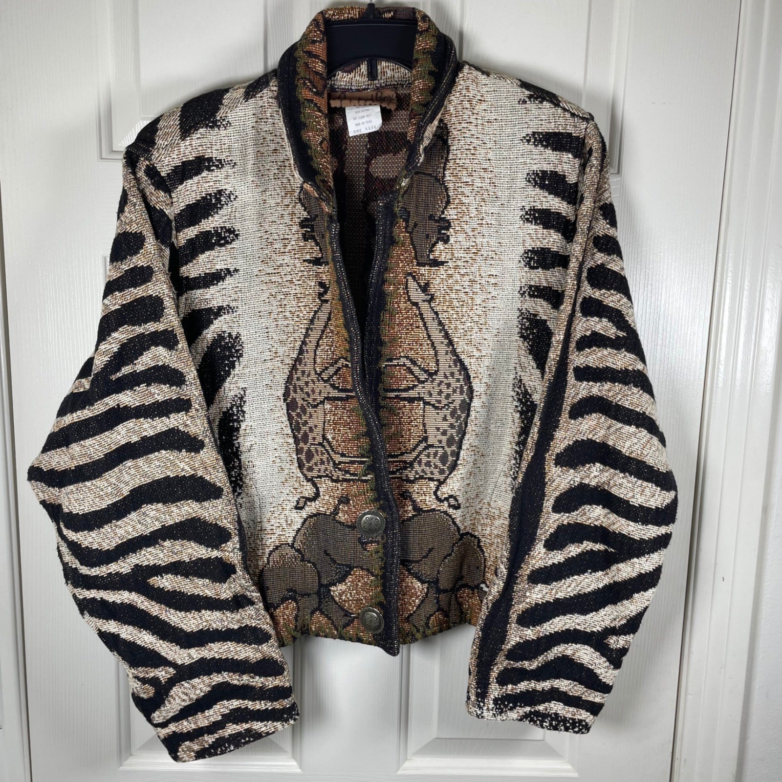 Painted Pony Vintage Safari Zebra Tapestry Jacket Cotton Made in Texas One Size