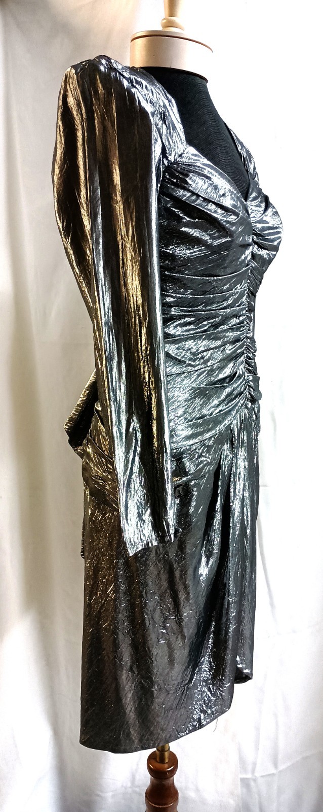 Vtg 80’s B. B. Collections Dressy Clubwear Silver Metallic Sexy Ruched Dress 6