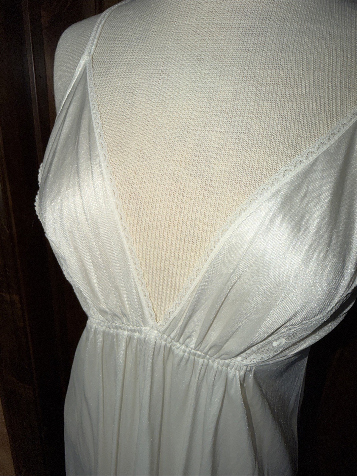 Vintage White Deep V Front Full Length Nightgown Size Small See Measurements