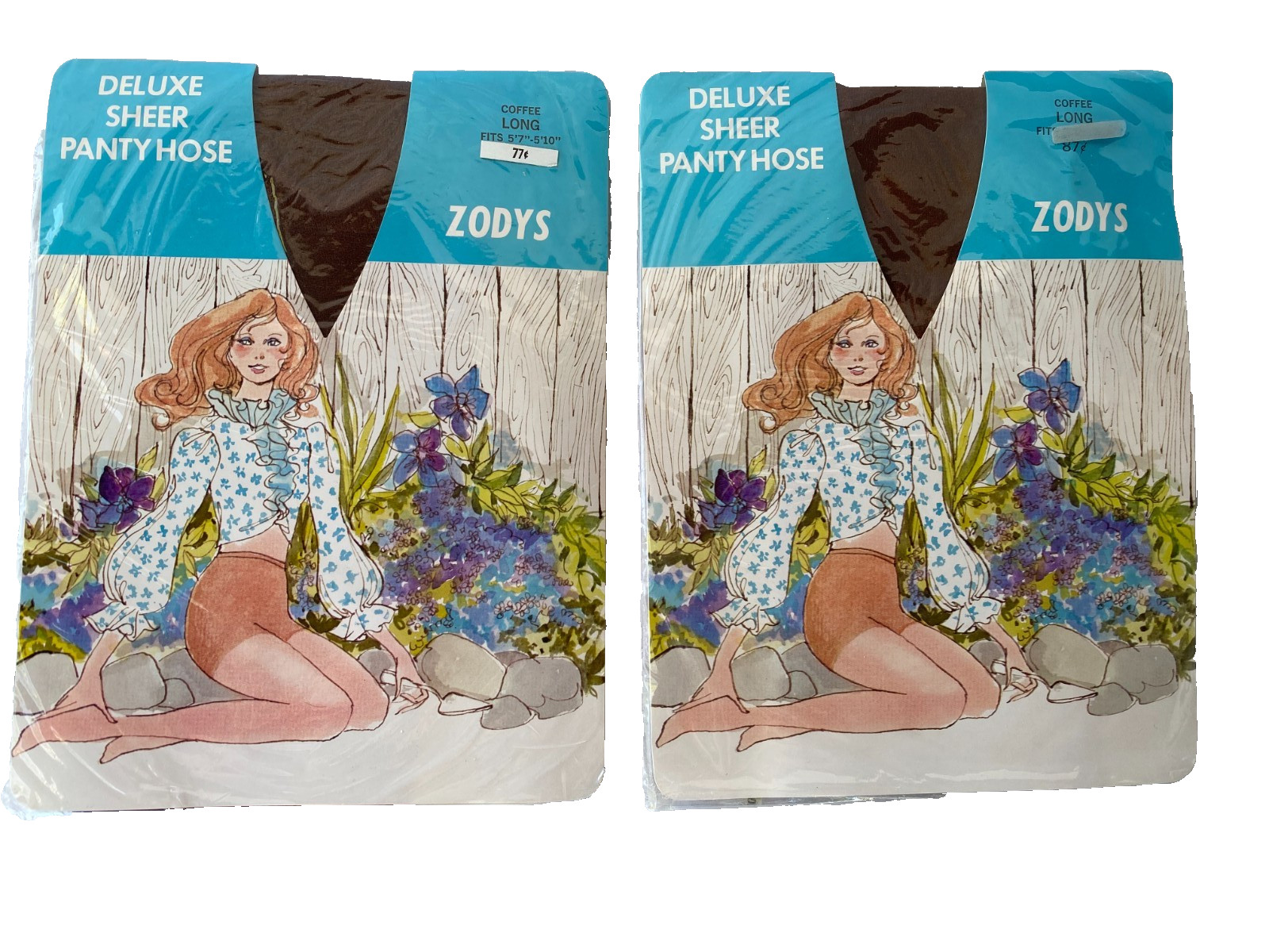 Vintage Lot of 2 Zody’s Deluxe Sheer Pantyhose Coffee Long NOS Sealed Fits 5’10”