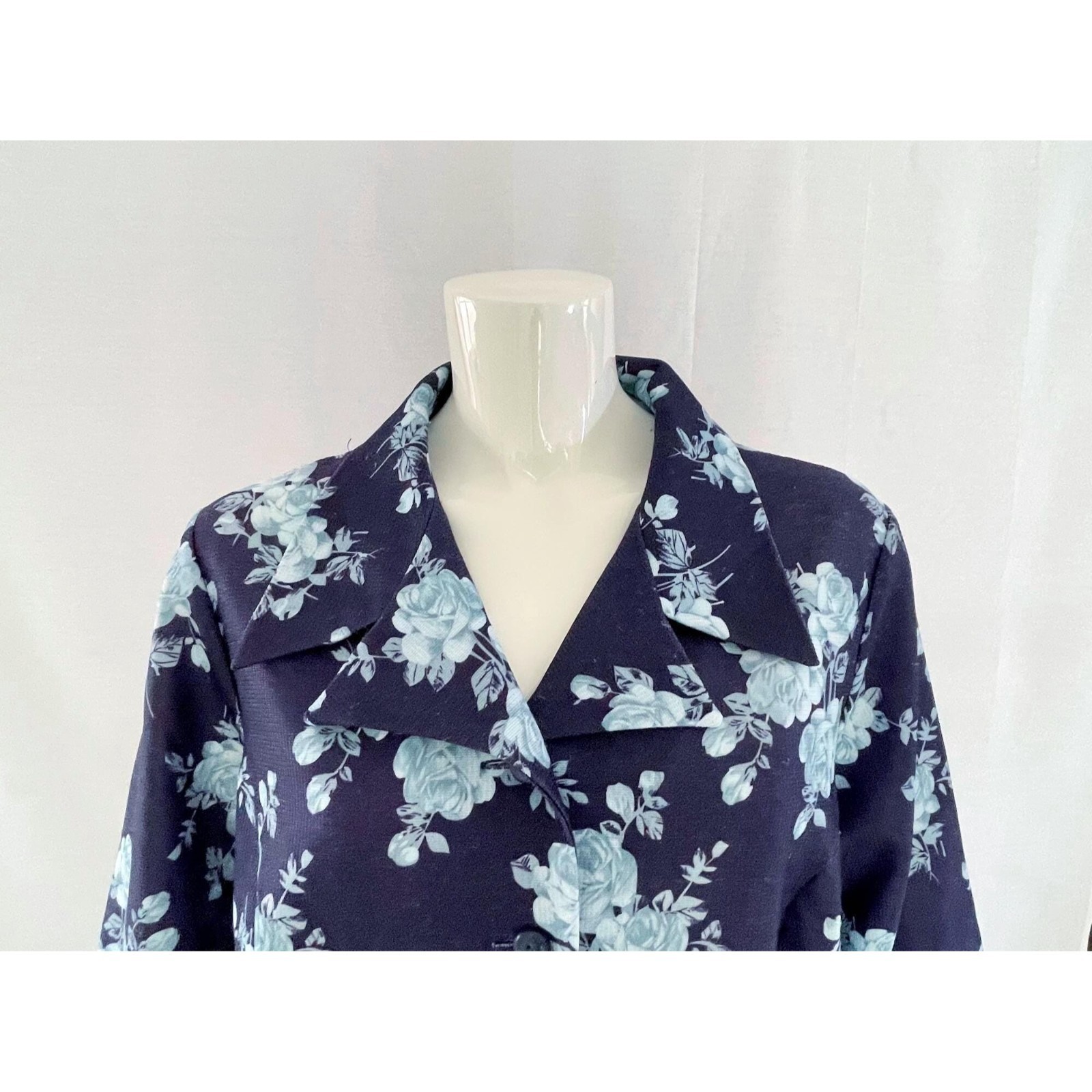 Vintage 70s Floral Print Shirt Dress – Barbarella Navy Blue XL