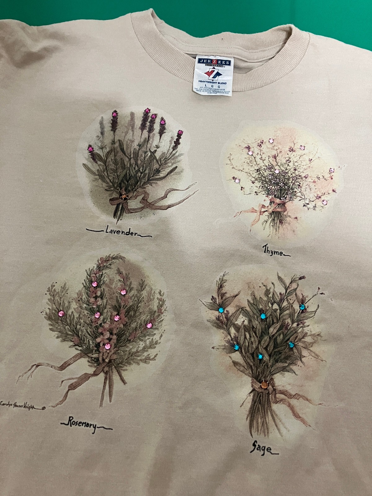 Long sleeves herbs with rhinestones design vintage T shirt Carolyn Shores Wright