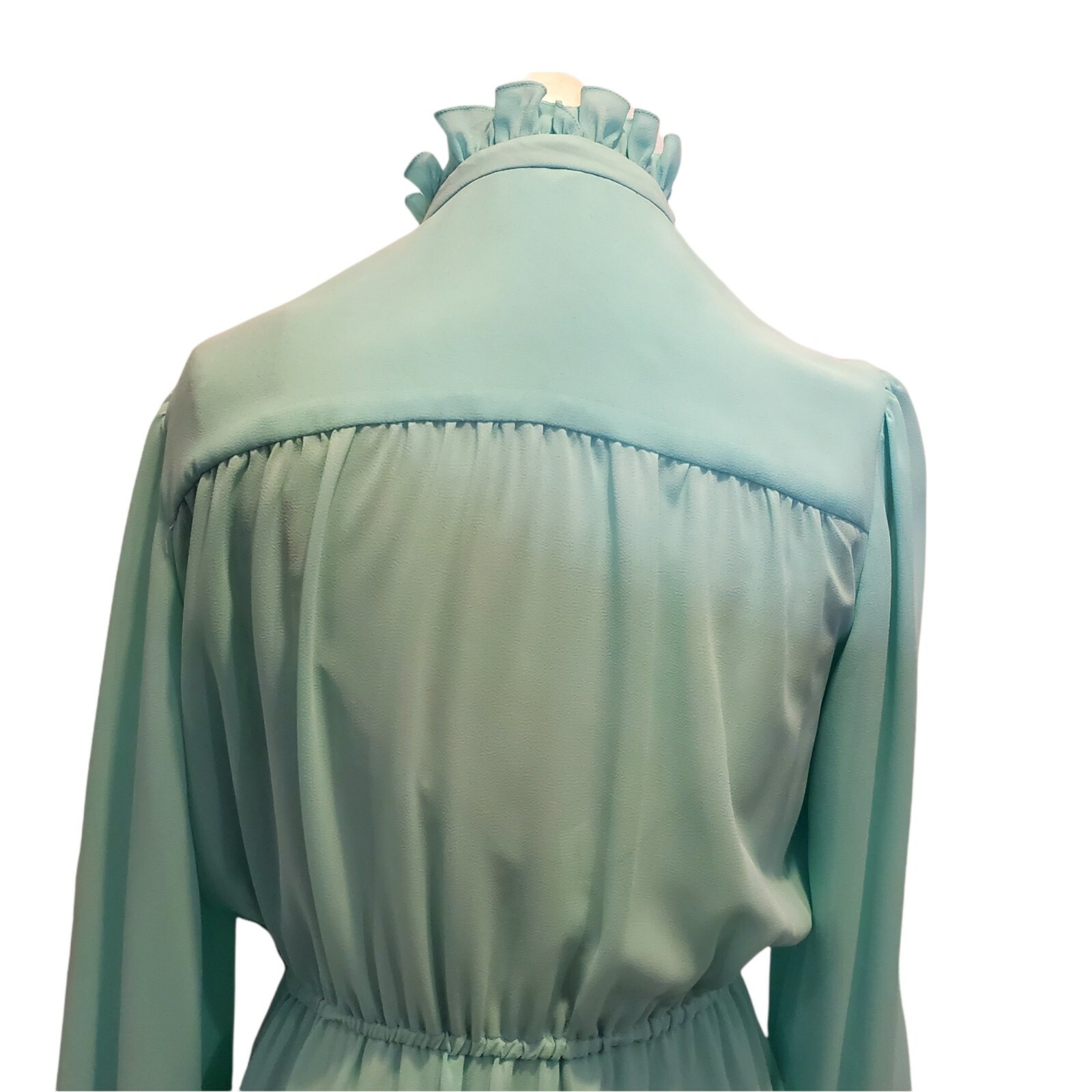 Medium 8 10 Mint Green Sheer Maxi Hostess Dress Longsleeve W Slip VTG 70s