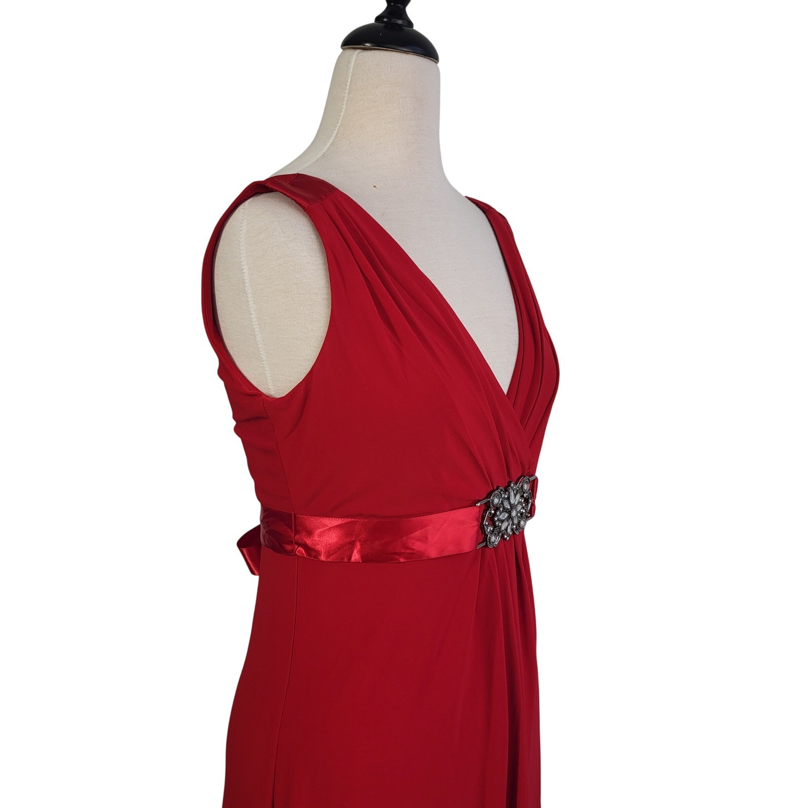 VTG Y2K Red Empire Waist Babydoll Cocktail Dress 10 Rhinestone Bow Romance
