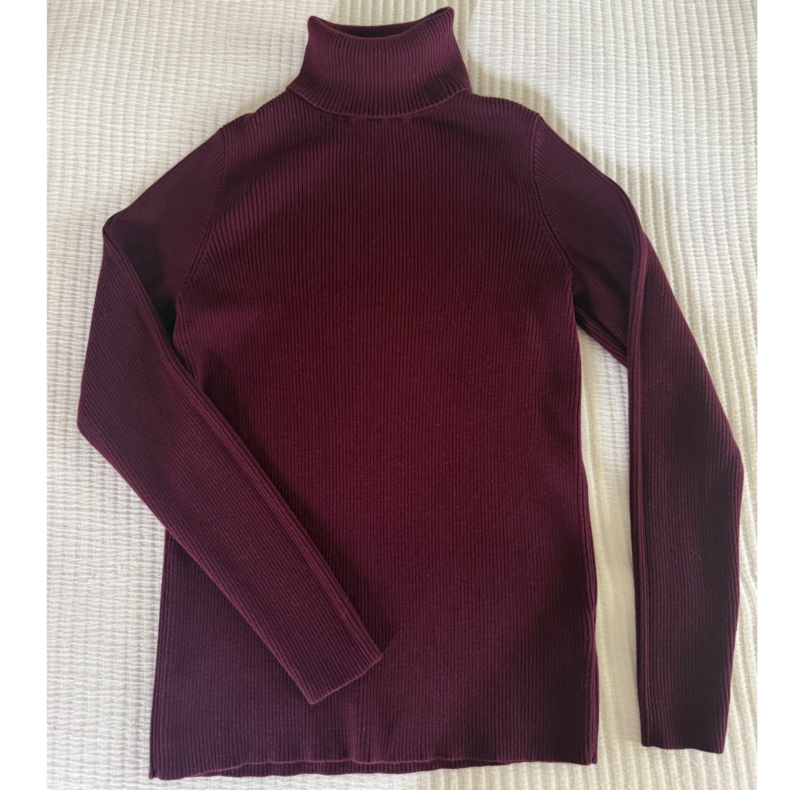 Vtg Lauren Ralph Lauren Sweater M Wine Ribbed Cotton Turtleneck Classic Preppy