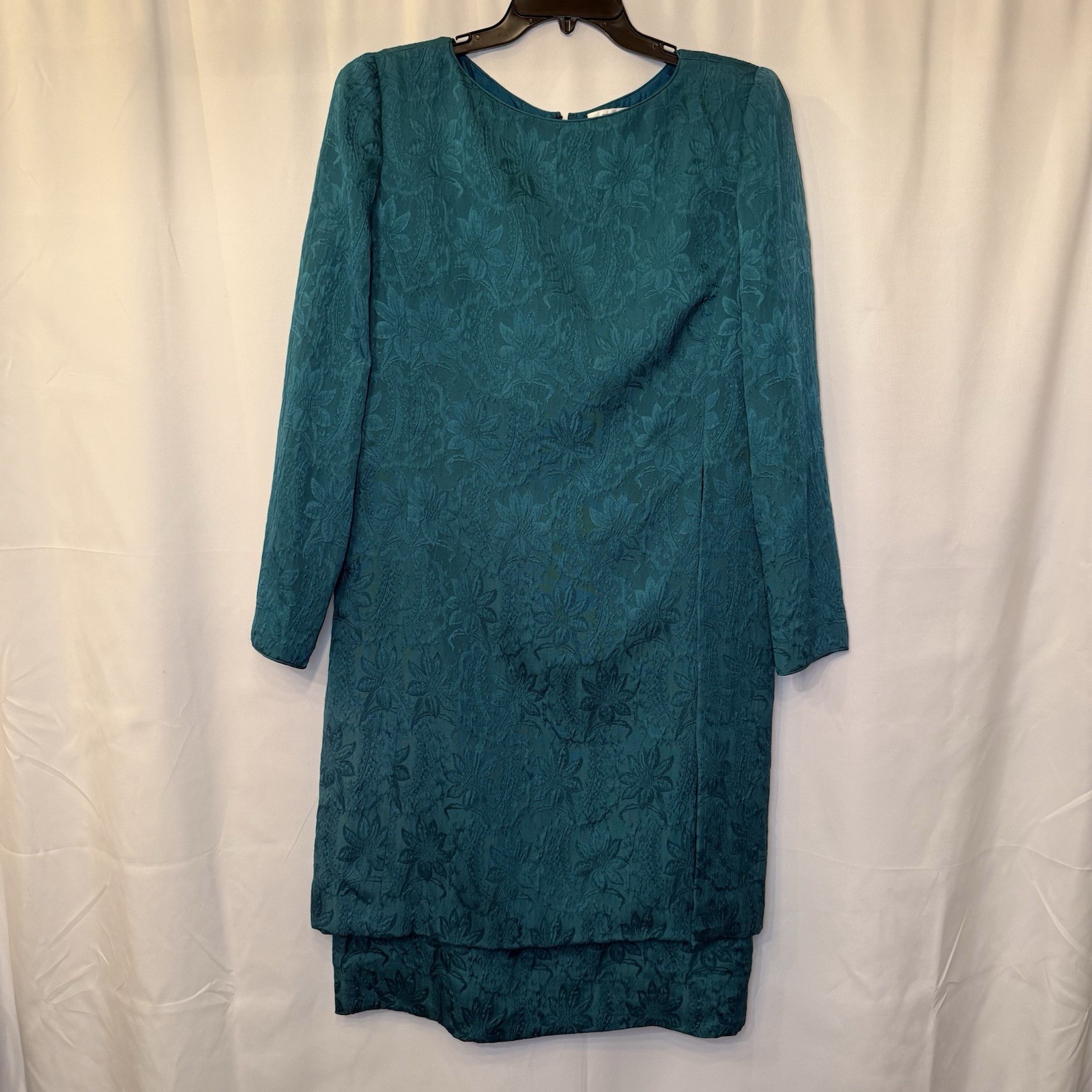 Vintage Mary McFadden for Saks Fifth Avenue Teal Silk Jacquard Dress – Size 16