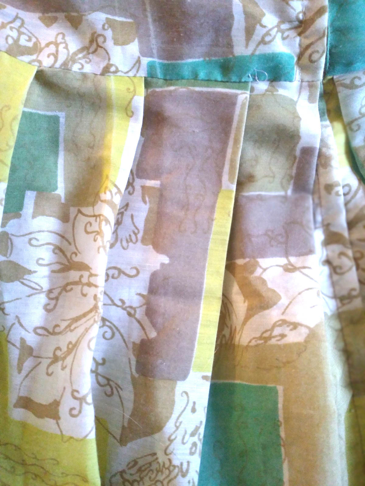 Vintage 50s Dress M Novelty Print Green Yellow Original Belt cotton chiffon 60s