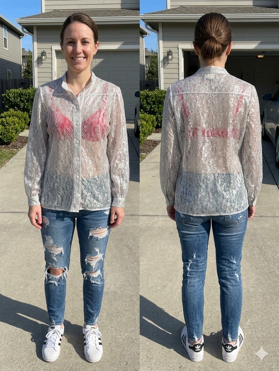 Vintage Teddi of California Silver Metallic Lace Disco Blouse Shirt Top 12