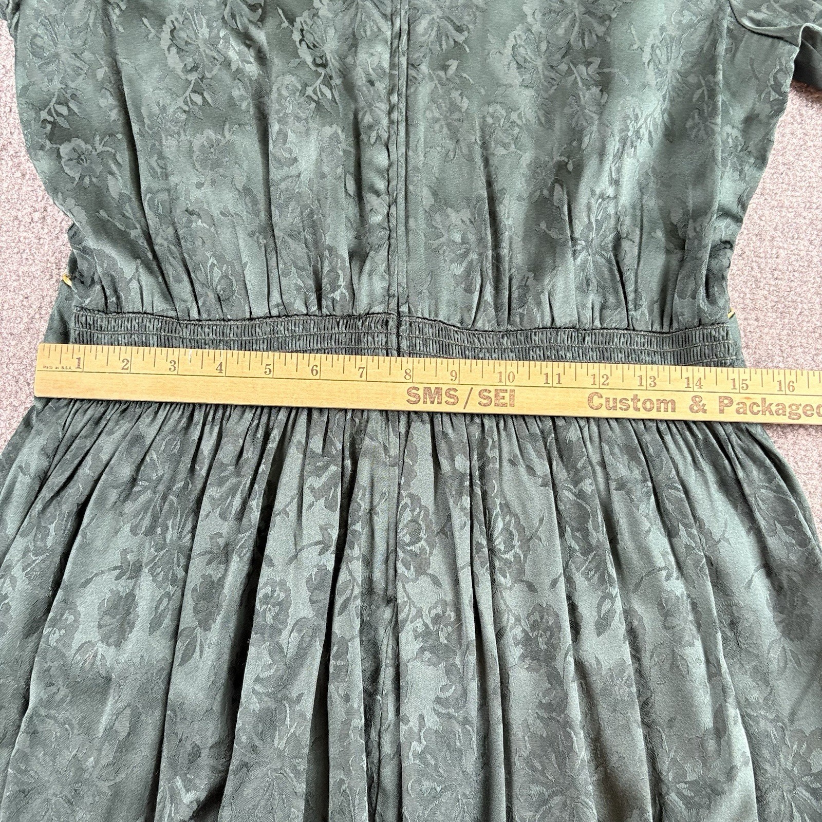 Vintage 80s Miss Dorby Dress Women’s 14 Green Jacquard Cottagecore Regency Fairy