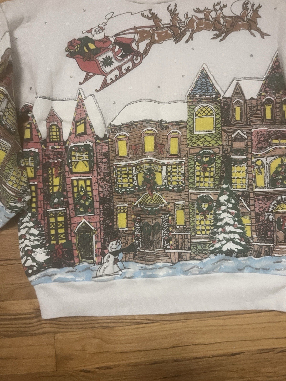 Jane Colby Vintage 1980s Christmas Crewneck Pullover Puffy Paint Holiday Cottage
