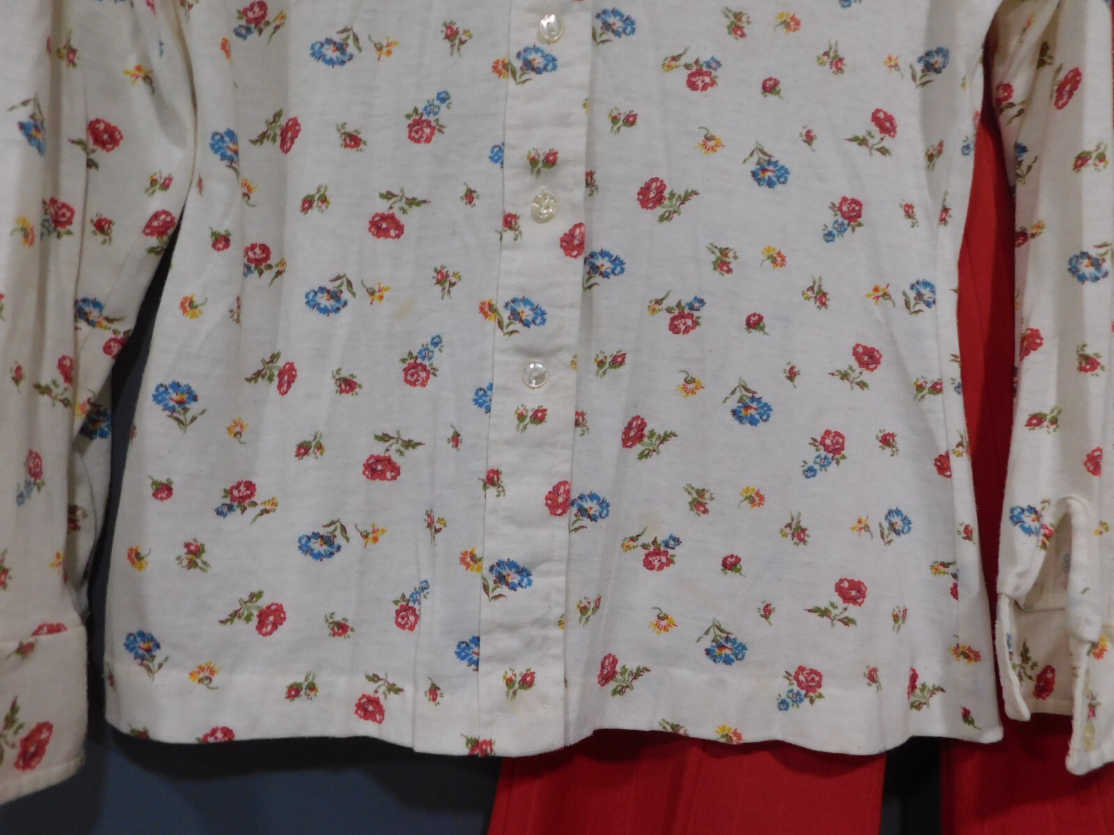 VTG 60s 70’s BELL BOTTOM PANTS TEXTURE POLY W FLOWER TOP OUTFIT SET WOMENS S /M