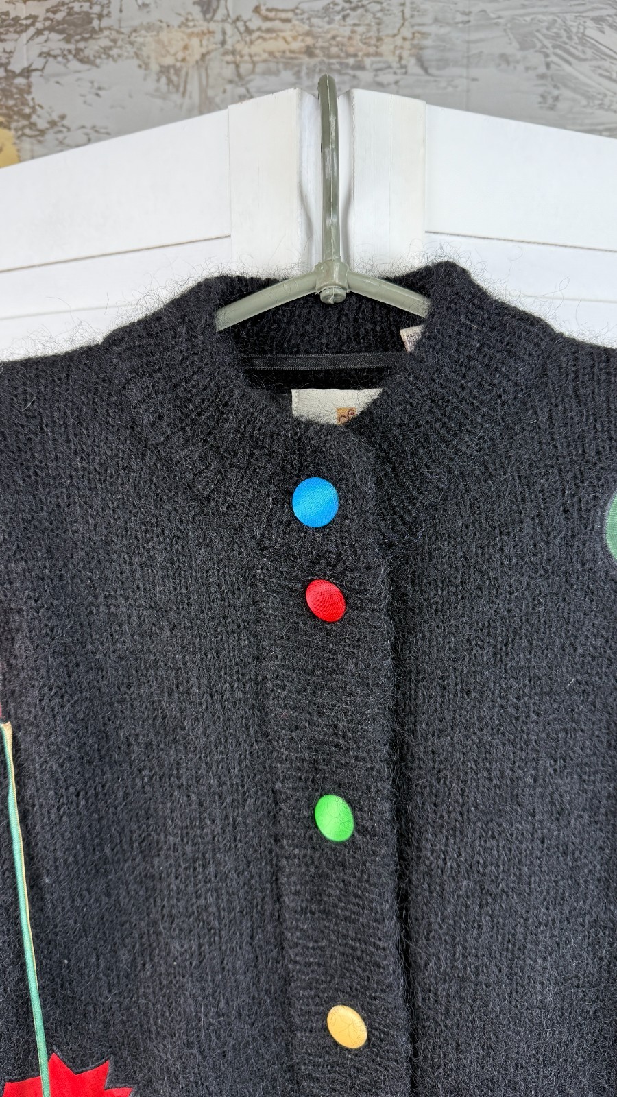 Vintage Hamells Mohair Cardigan Clown Motif Size L Lined Retro Sweater