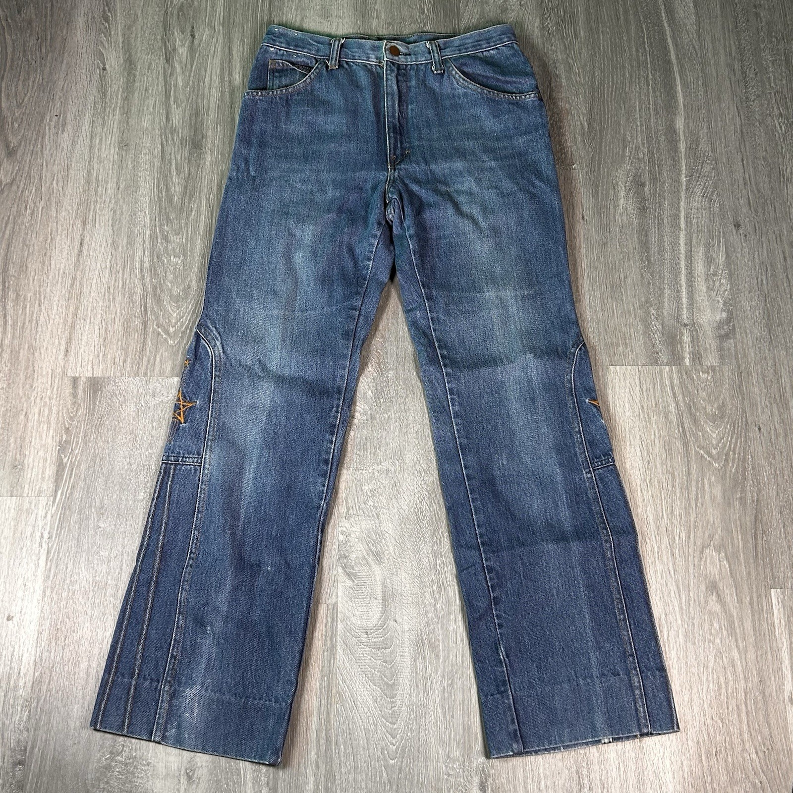 Vintage Women’s Jeans 33×29 Wide Leg Flare Embroidered Denim Western Boot Cut