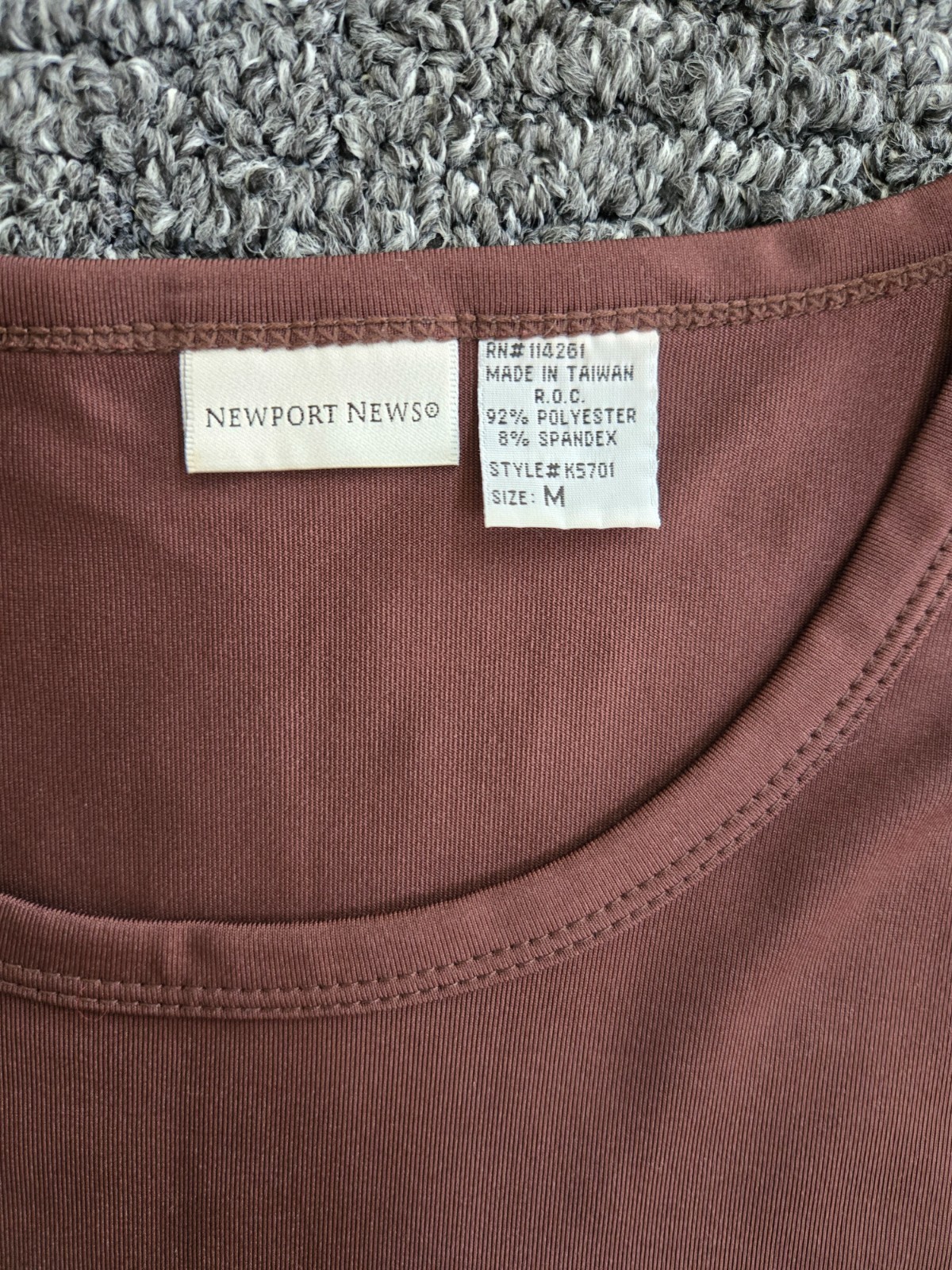 Vtg Newport News Retro Mod Style Casual Dressy Brown Stretch Bishop Sleeve Top M
