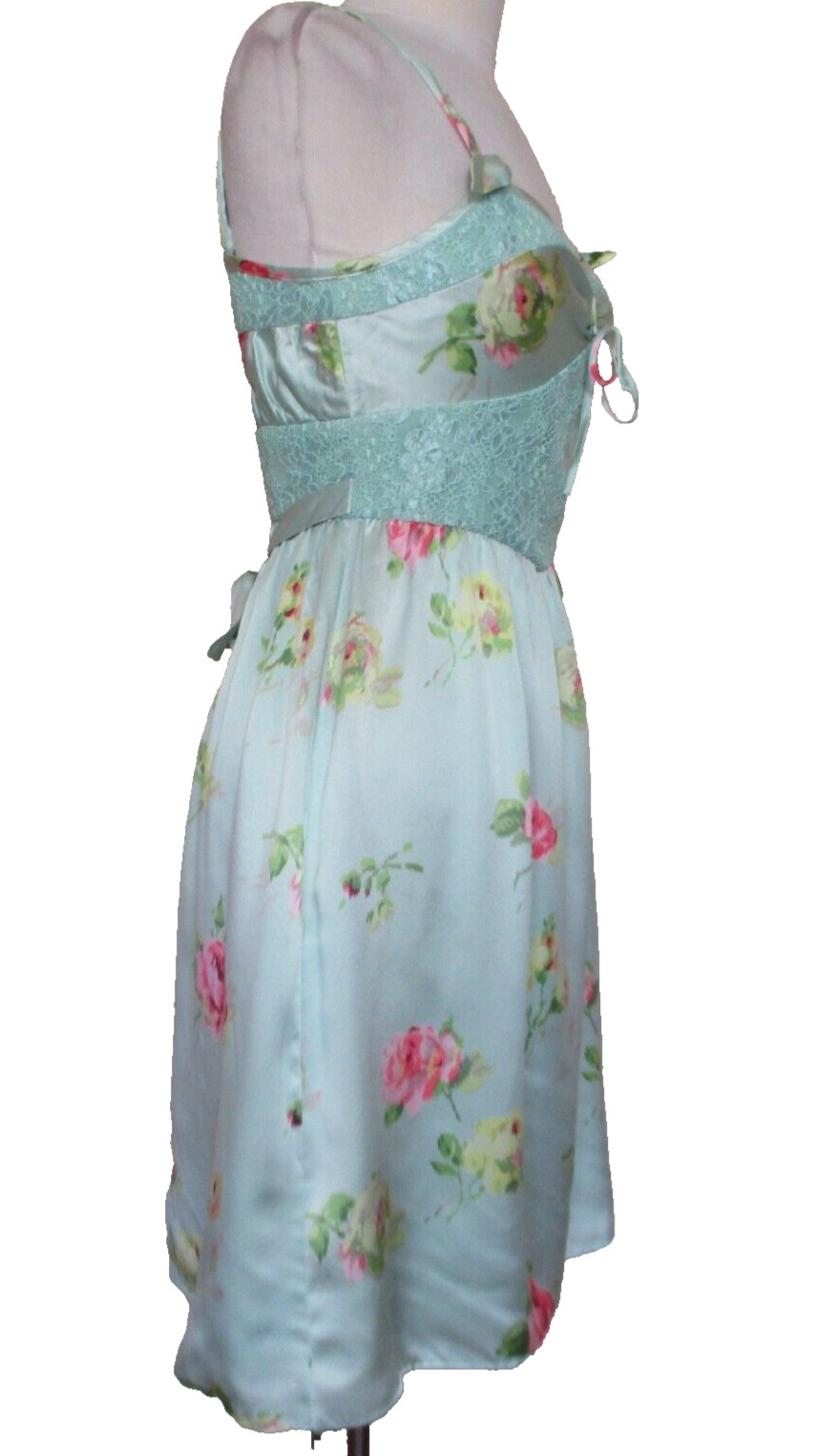 Vintage Betsey Johnson New York Dress Size 4 Women Floral Print Satin Lace Trim